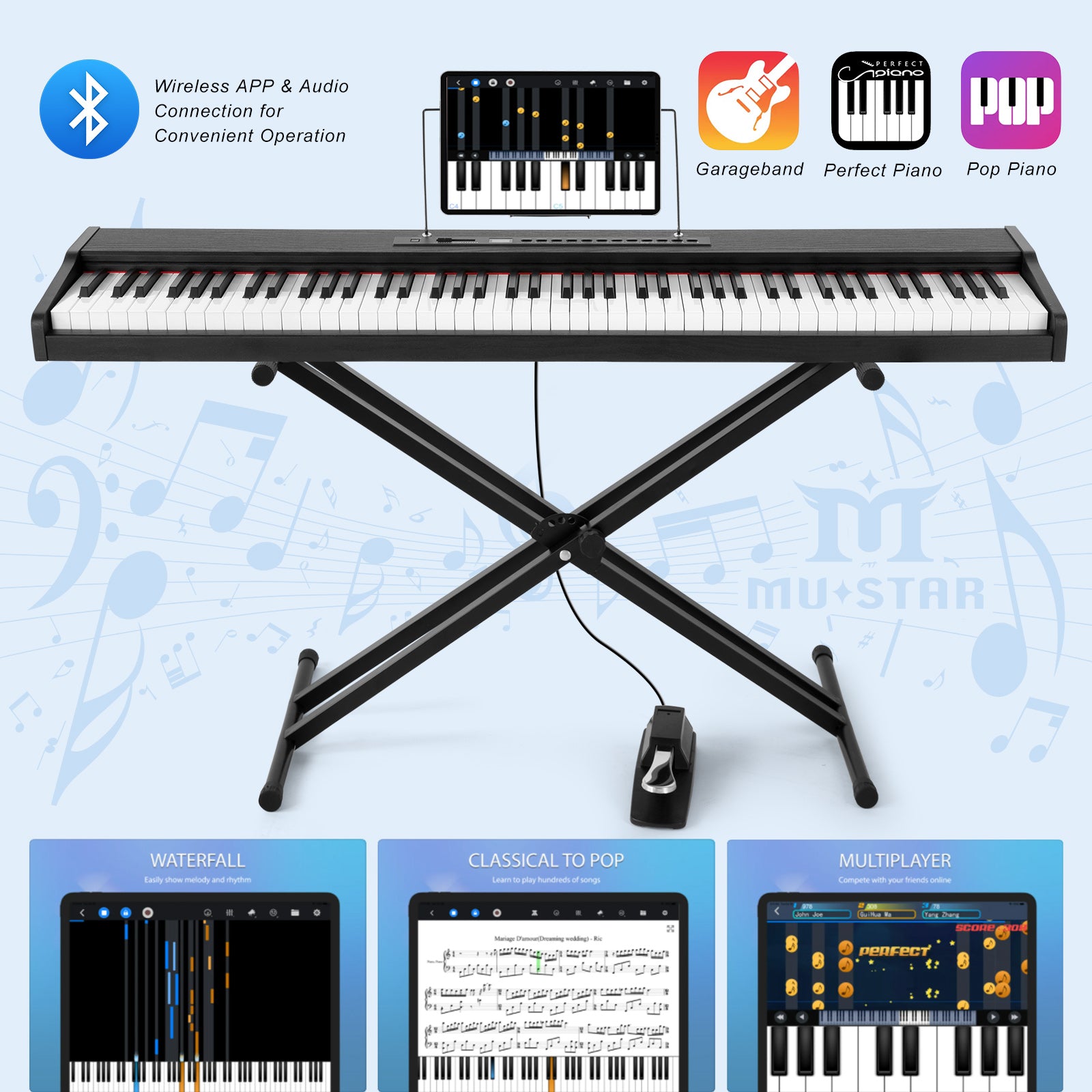 MUSTAR MEP-900, Best Beginner Keyboard Piano, Digital Piano 88 Key Keyboard, Portable & Bluetooth Enabled for Kids & Adults