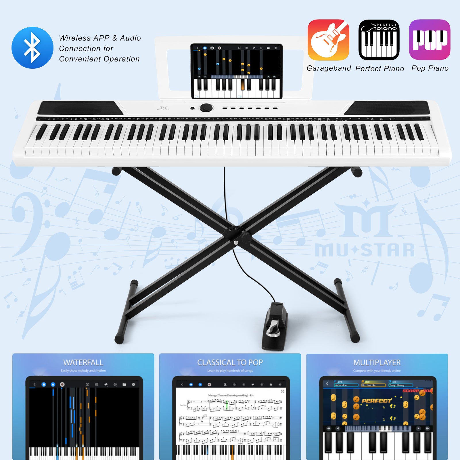 MUSTAR MEKS-500, 61 Key Piano Keyboard, Learning Electric Piano Keyboard, Lighted Up Keys, Teaching Modes, Corded Electric and Battery Powered, for Beginners Black, Gifts