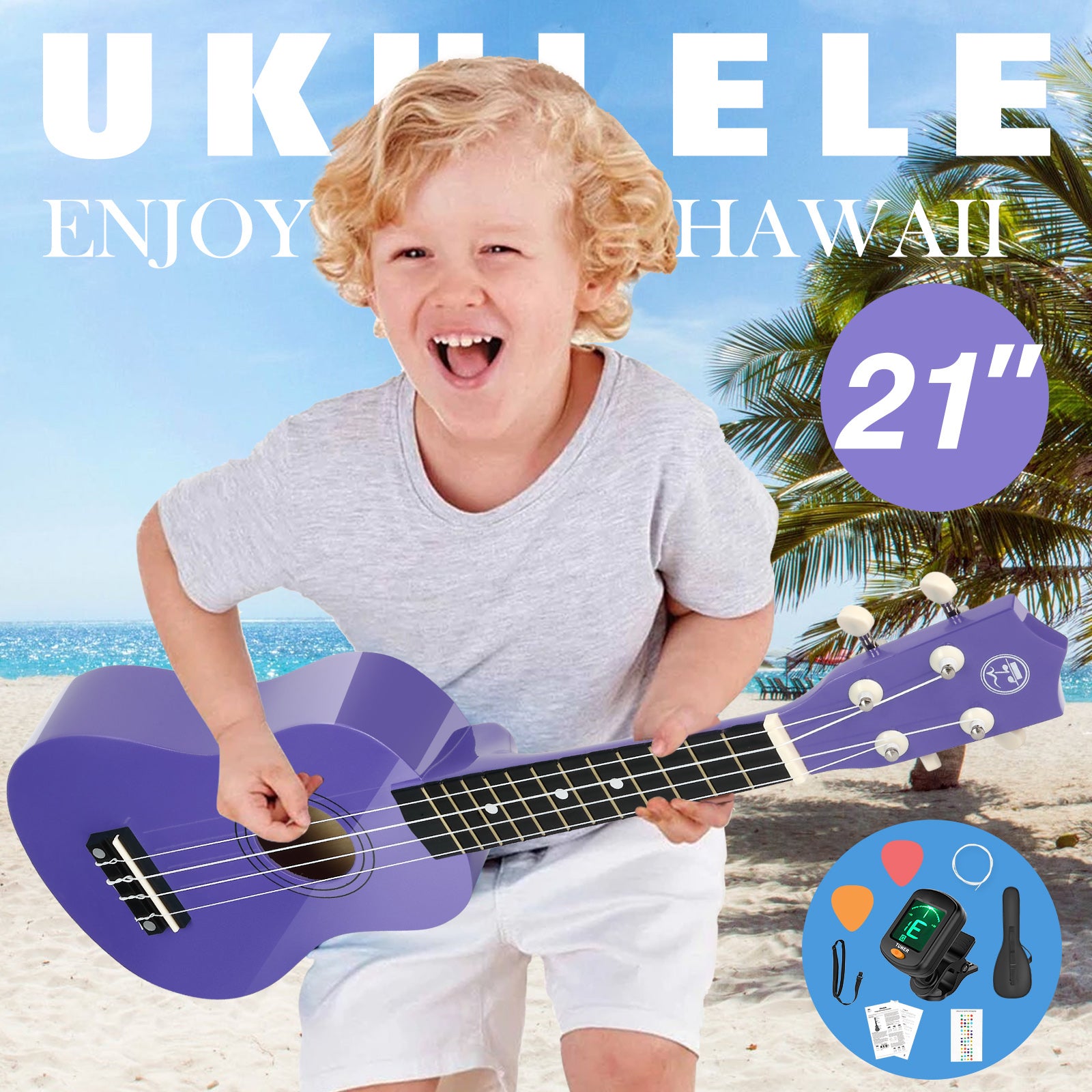 MUSTAR MU-701, 21 Inch Soprano Ukulele for Beginners Kids Purple