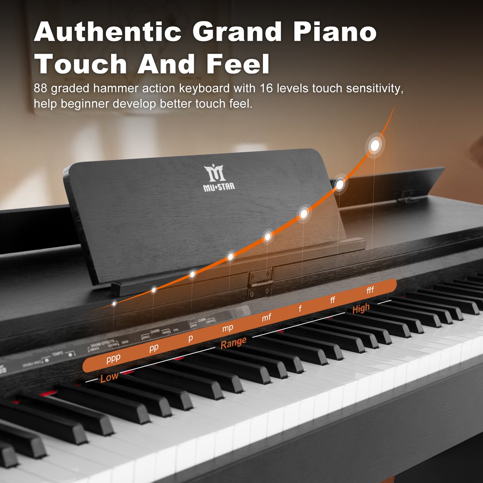 MUSTAR MDP-2700, 88 Key Weighted Wooden Upright Digital Piano, Hammer Action
