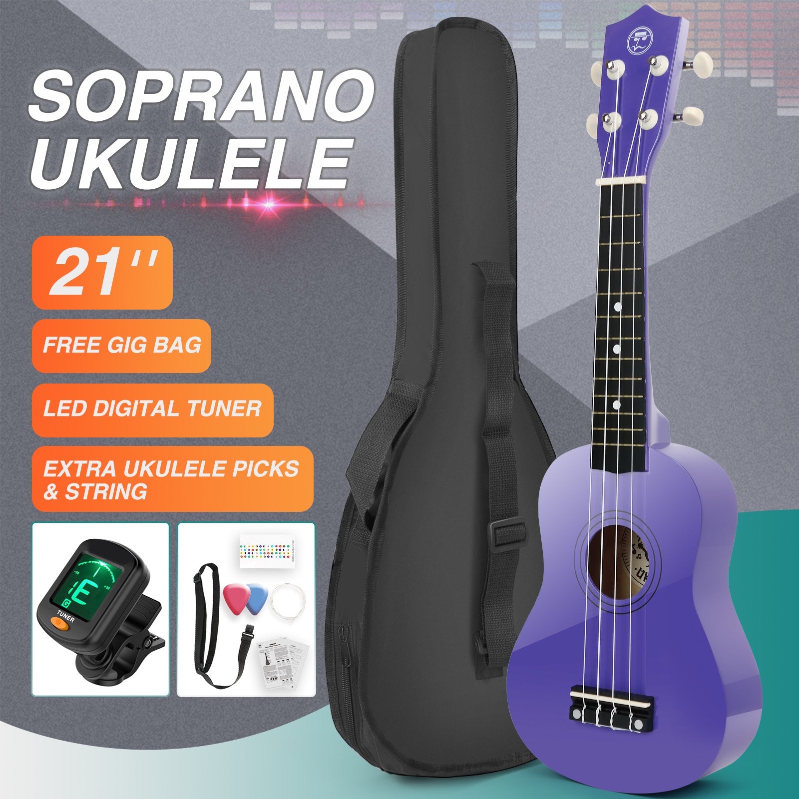 MUSTAR MU-701, 21 Inch Soprano Ukulele for Beginners Kids Purple