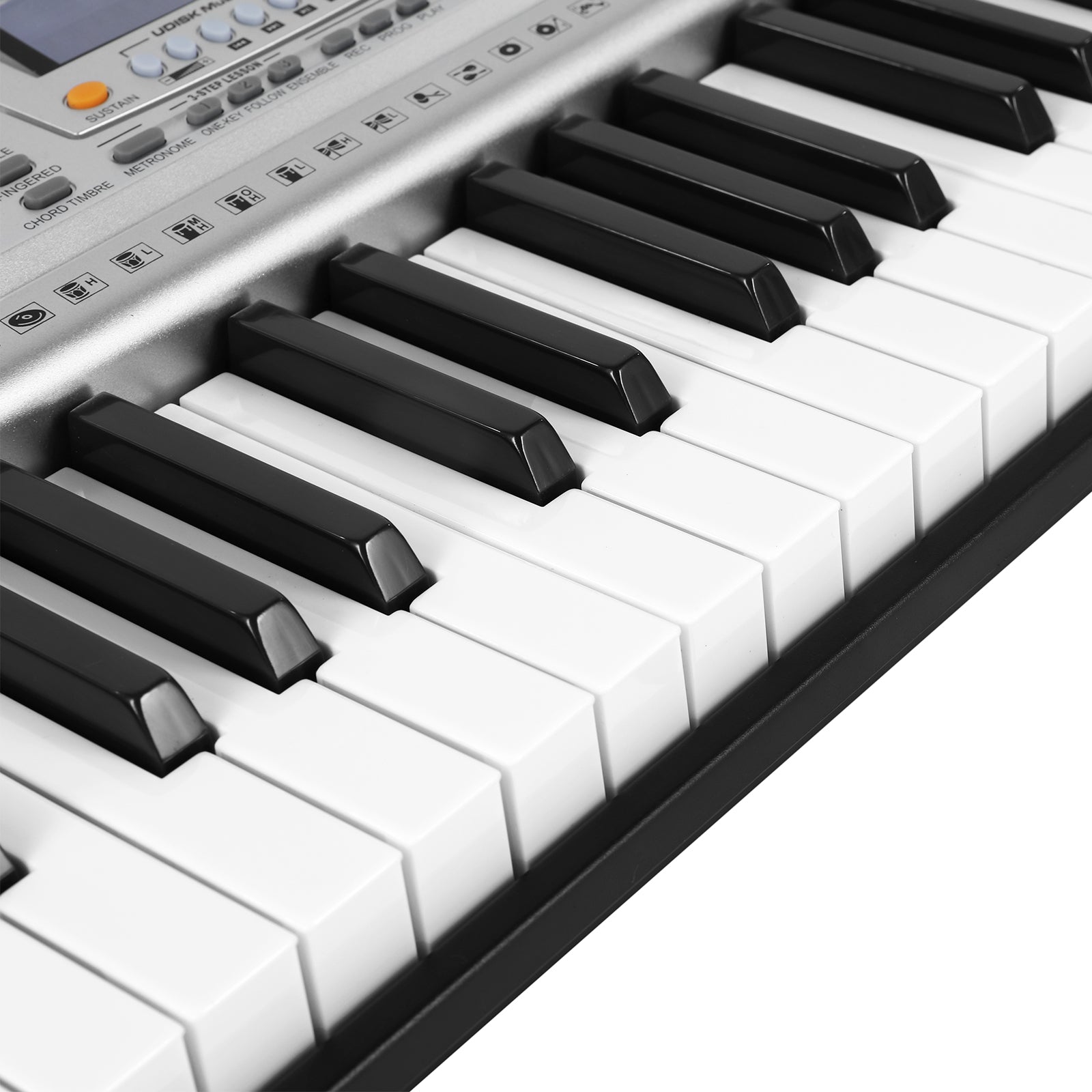MUSTAR MEKS-400, 61 Key Portable Electronic Keyboard, Lighted Up Learning Piano Keyboard, LCD, Beginner Set, Grey