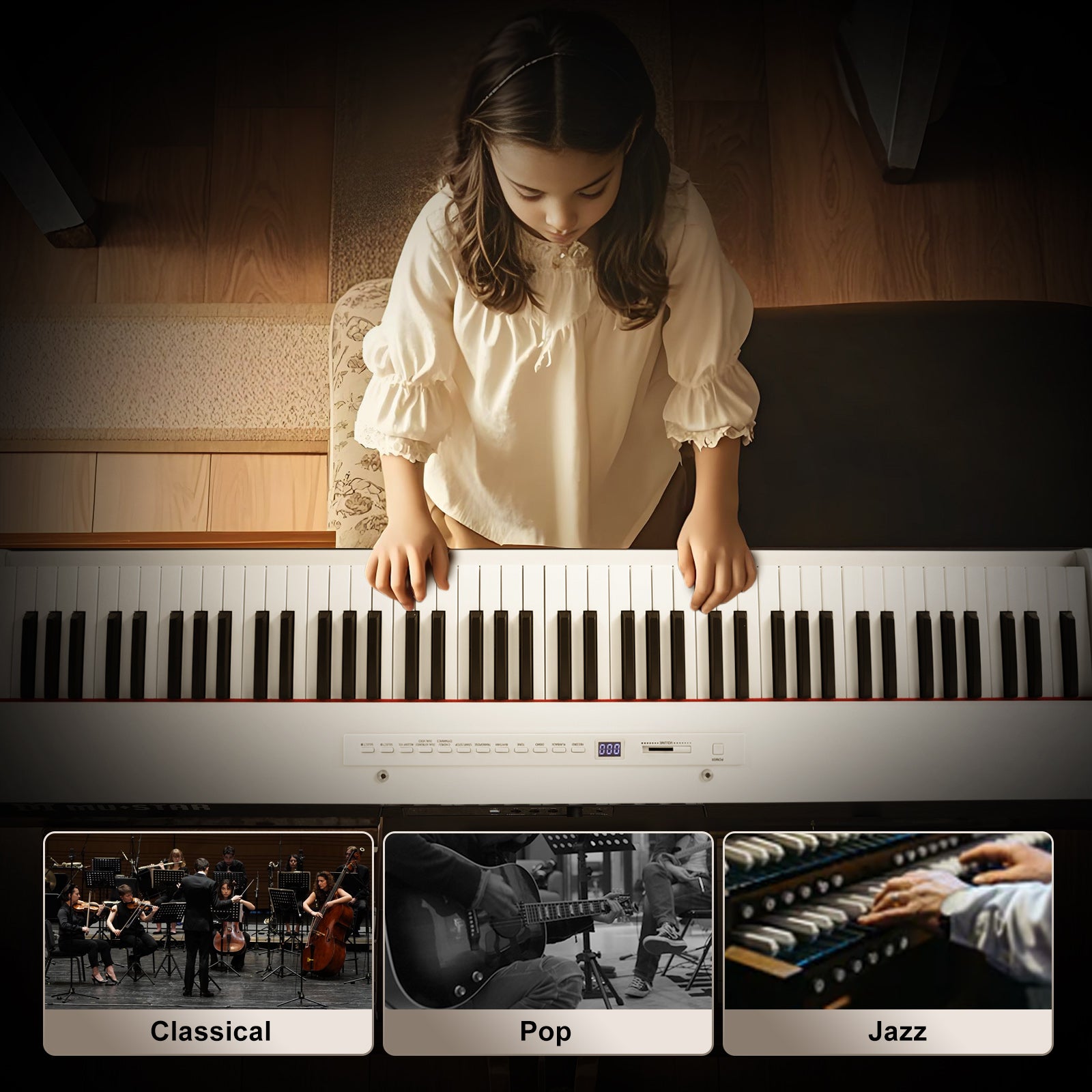 MUSTAR MEP-1000, Digital Piano 88 Keys Electronic Keyboards, Semi Weighted Electric Piano, Bluetooth Connection, Sustain Pedal, White