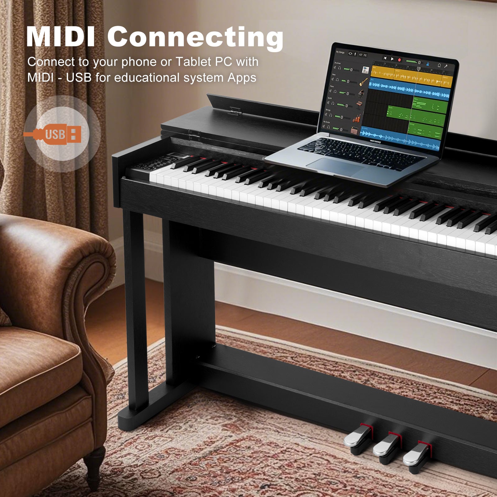 MUSTAR MDP-2700, 88 Key Weighted Wooden Upright Digital Piano, Hammer Action