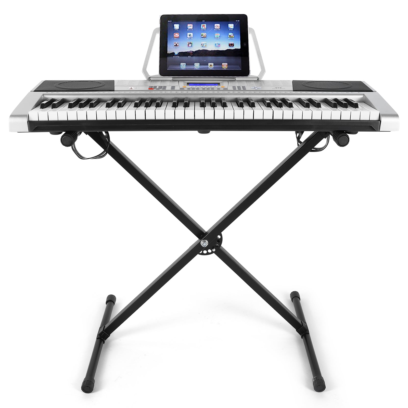 MUSTAR MEKS-400, 61 Key Portable Electronic Keyboard, Lighted Up Learning Piano Keyboard, LCD, Beginner Set, Grey