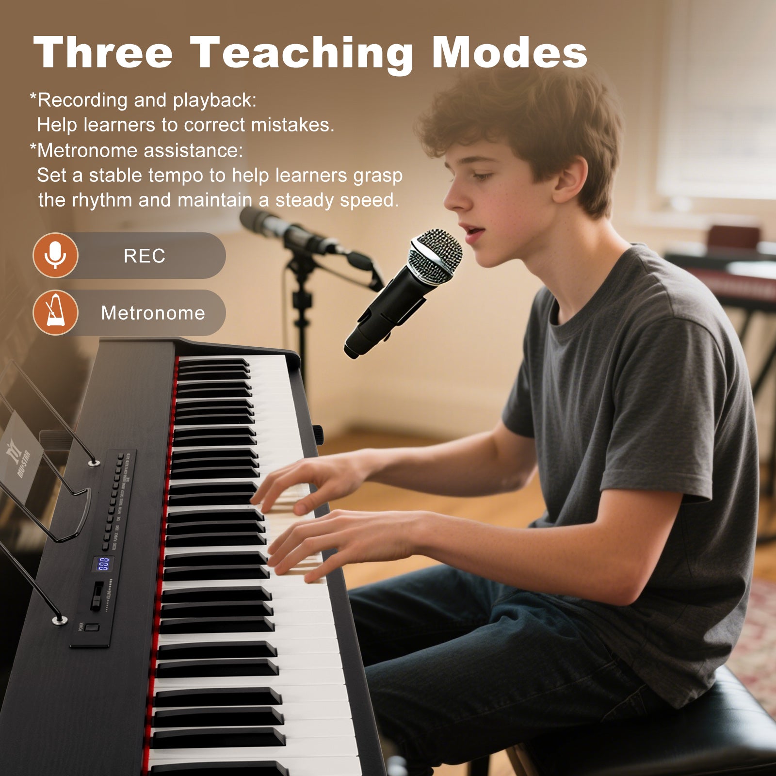MUSTAR MEP-900, Digital Piano 88 Keys Electronic Keyboards, Semi Weighted Electric Piano, Bluetooth Connection, Sustain Pedal, Black