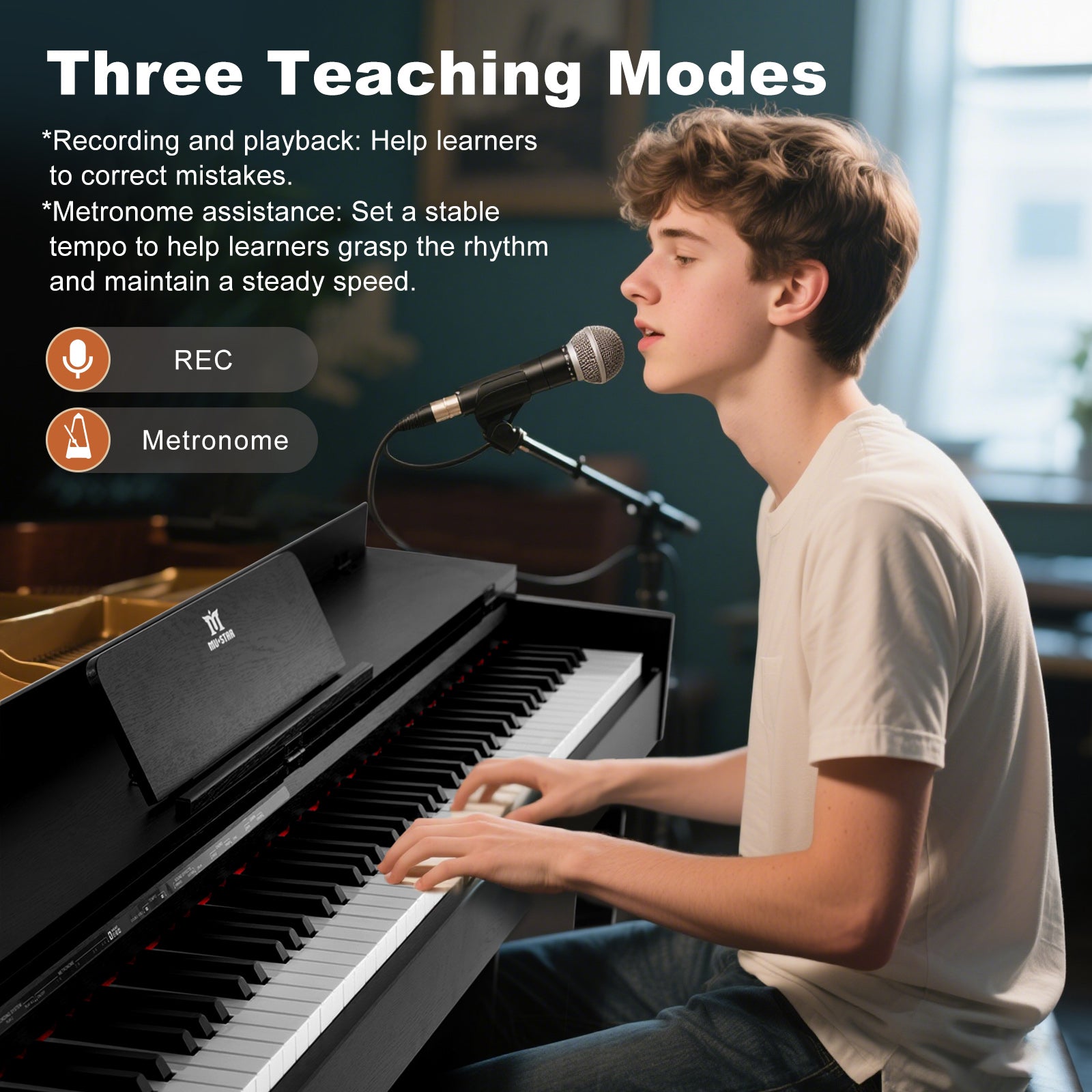 MUSTAR MDP-2700, 88 Key Weighted Wooden Upright Digital Piano, Hammer Action