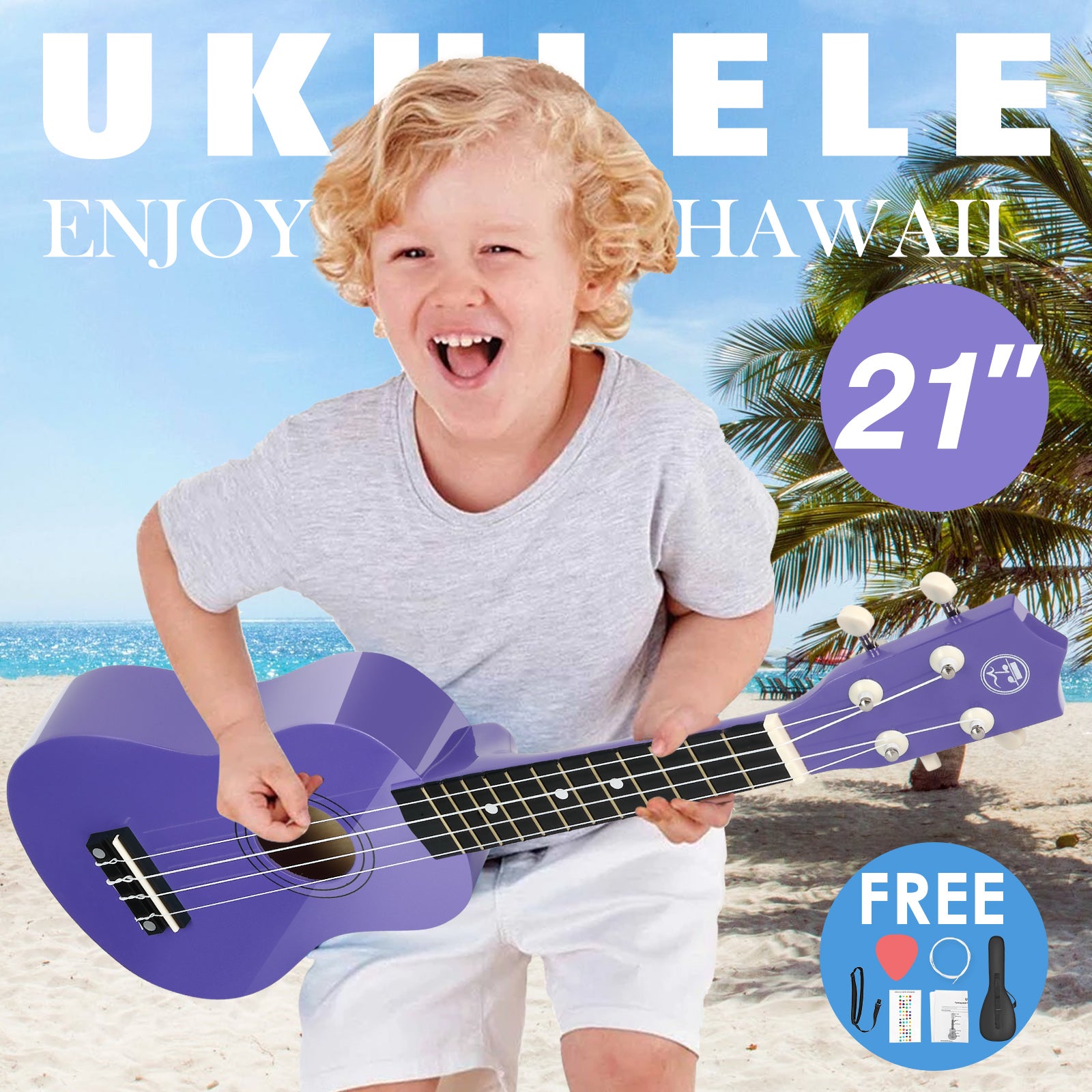 MUSTAR MU-701, 21 Inch Soprano Ukulele for Beginners Kids Purple