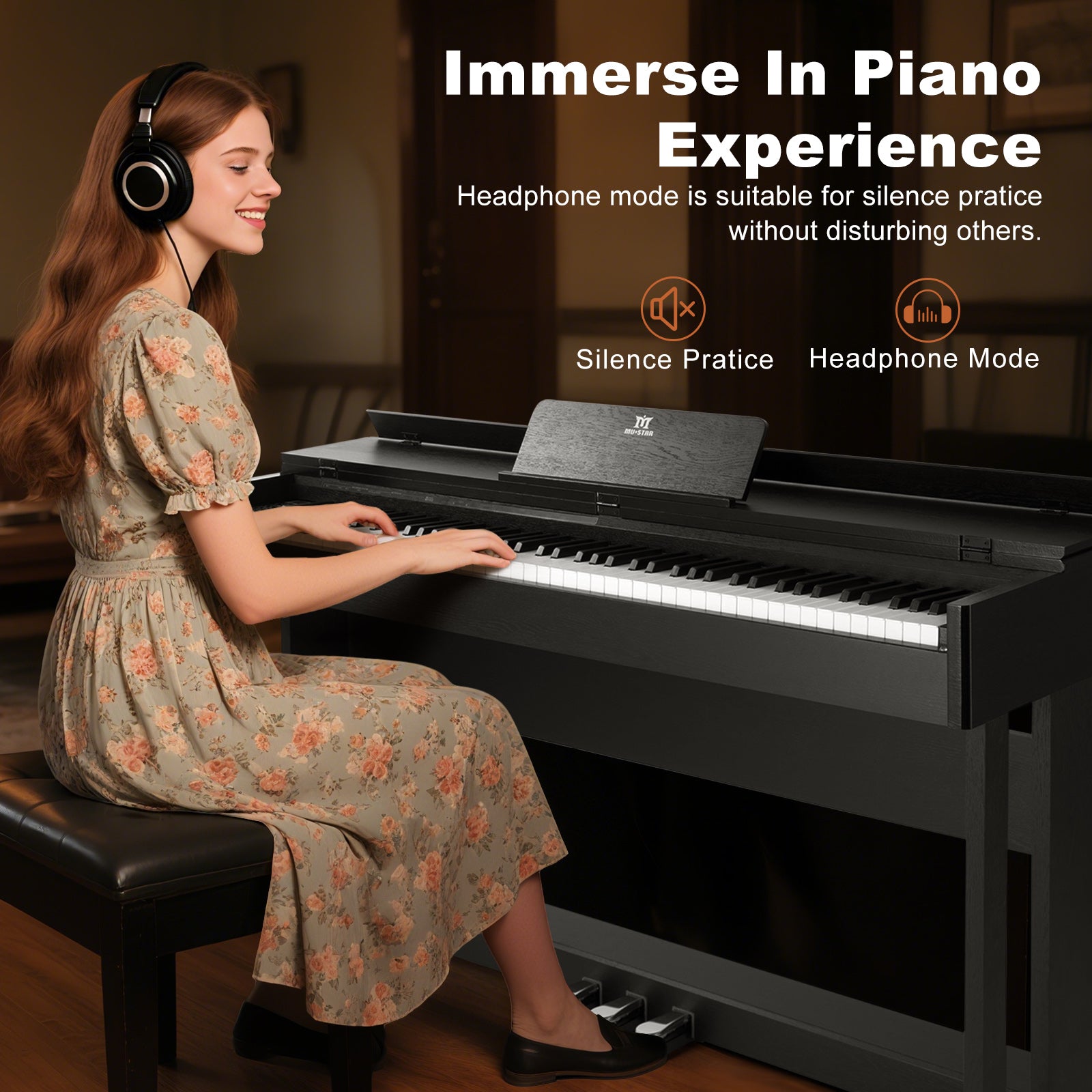 MUSTAR MDP-2700, 88 Key Weighted Wooden Upright Digital Piano, Hammer Action