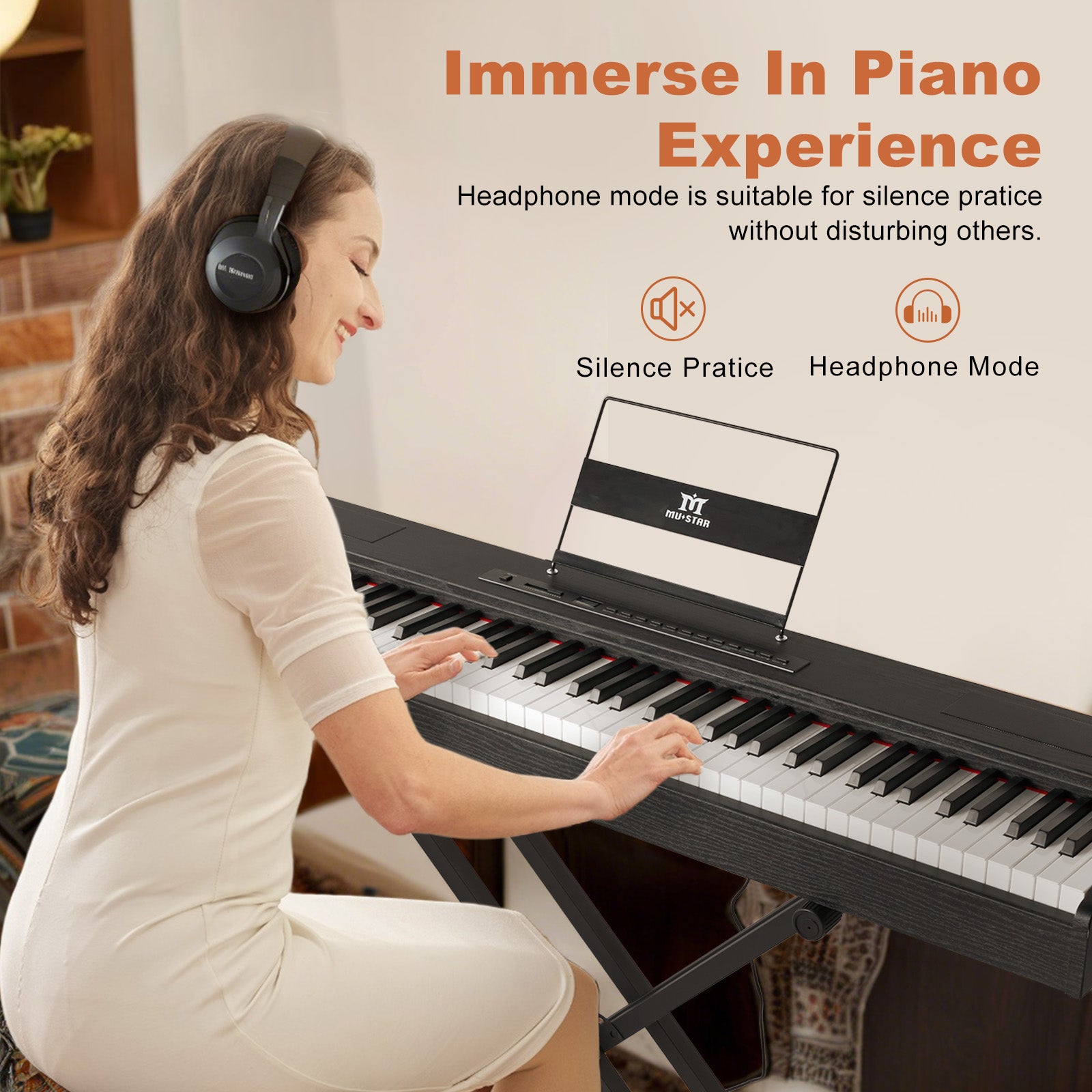 MUSTAR MDP-1200, 88 Key Weighted Digital Piano, Wooden Electronic Keyboards, Hammer Action, Bluetooth Connection, MIDI, Sustain Pedal, 80 demo 600 rhythms 800 tones, Black