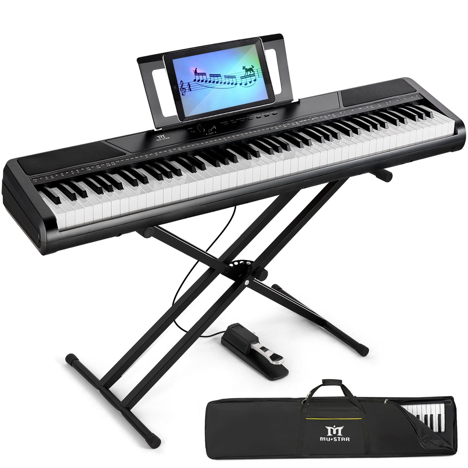 MUSTAR MEP-1100, 88 keys Digital Piano, Semi Weighted Keyboard Piano, Electronic Keyboards for Beginners, Sustain Pedal, USB/MIDI/Bluetooth, ABS, 128 Rhythms, 2 built-in 25W Stereo Speakers, Black