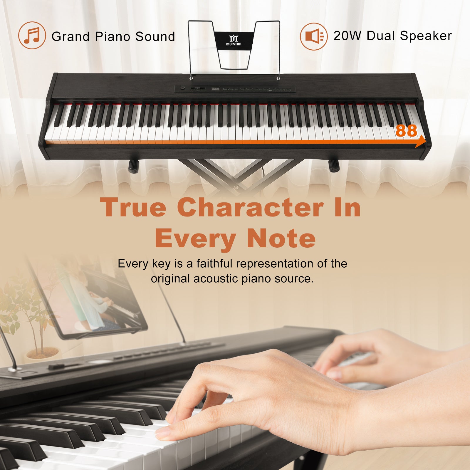 MUSTAR MEP-900, Digital Piano 88 Keys Electronic Keyboards, Semi Weighted Electric Piano, Bluetooth Connection, Sustain Pedal, Black
