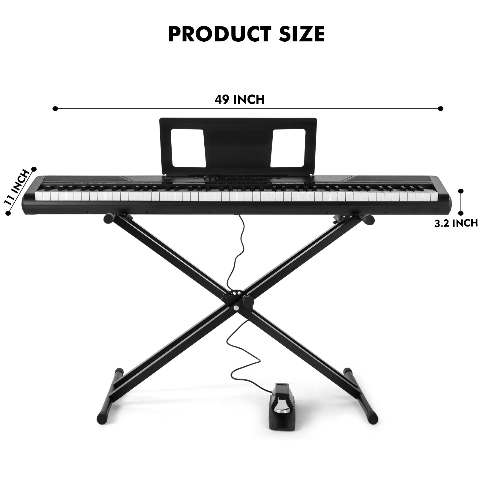 MUSTAR MEP-1100, 88 keys Digital Piano, Semi Weighted Keyboard Piano, Electronic Keyboards for Beginners, Sustain Pedal, USB/MIDI/Bluetooth, ABS, 128 Rhythms, 2 built-in 25W Stereo Speakers, Black