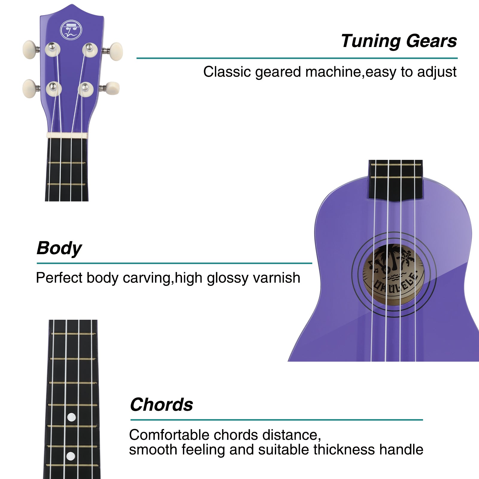 MUSTAR MU-701, 21 Inch Soprano Ukulele for Beginners Kids Purple