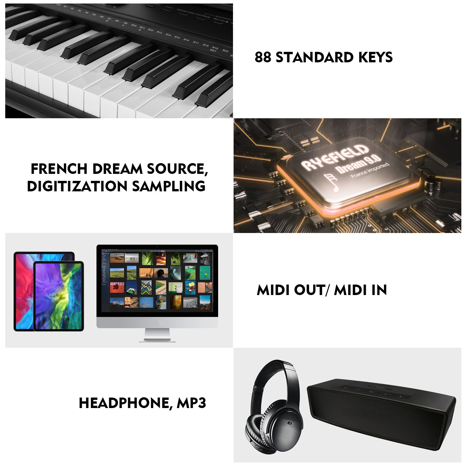 MUSTAR MEP-1100, 88 keys Digital Piano, Semi Weighted Keyboard Piano, Electronic Keyboards for Beginners, Sustain Pedal, USB/MIDI/Bluetooth, ABS, 128 Rhythms, 2 built-in 25W Stereo Speakers, Black