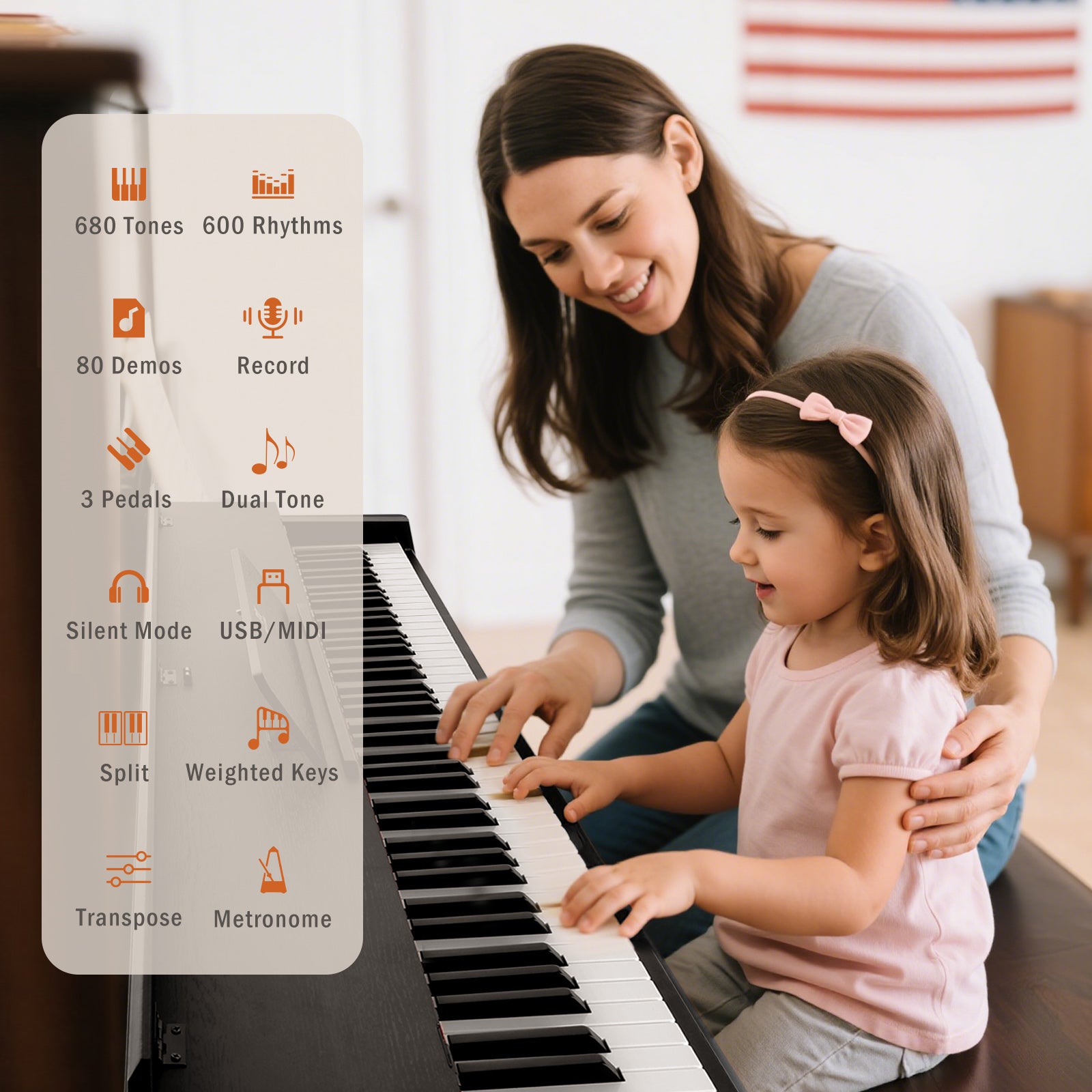 MUSTAR MDP-2700, 88 Key Weighted Wooden Upright Digital Piano, Hammer Action