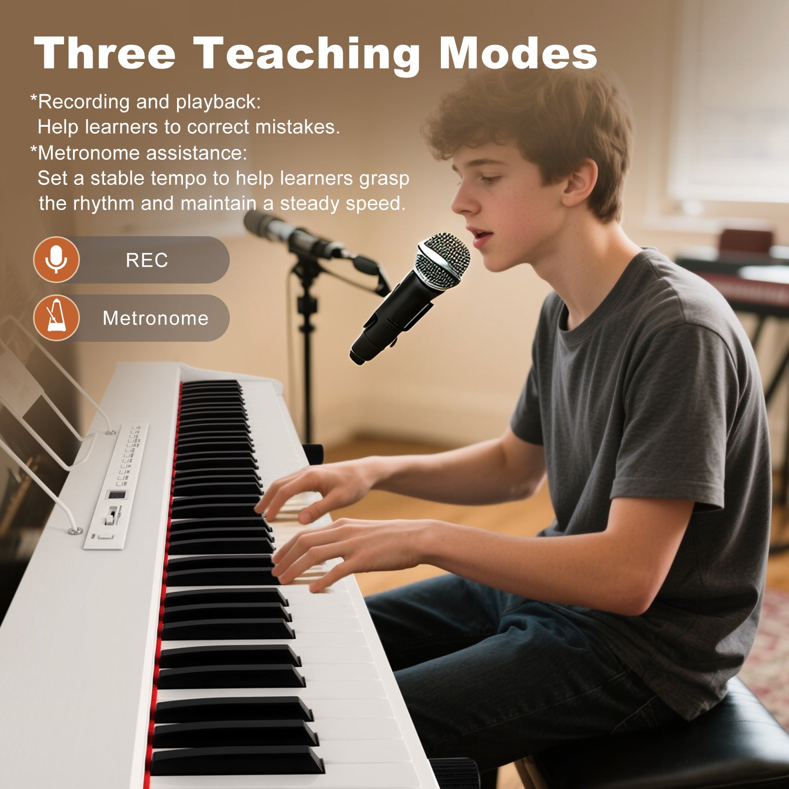 MUSTAR MEP-1000, Digital Piano 88 Keys Electronic Keyboards, Semi Weighted Electric Piano, Bluetooth Connection, Sustain Pedal, White