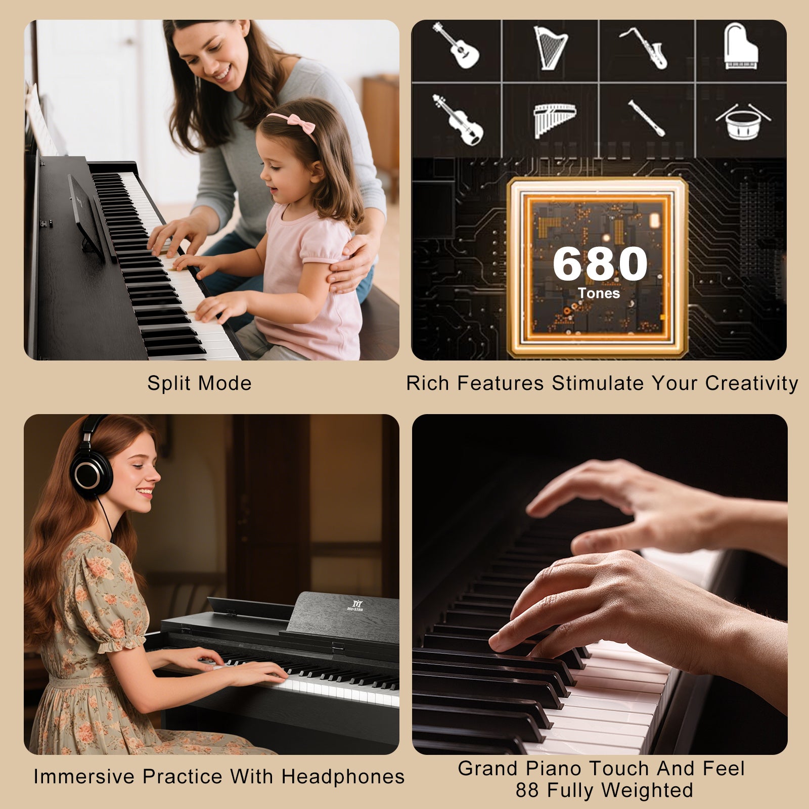 MUSTAR MDP-2700, 88 Key Weighted Wooden Upright Digital Piano, Hammer Action