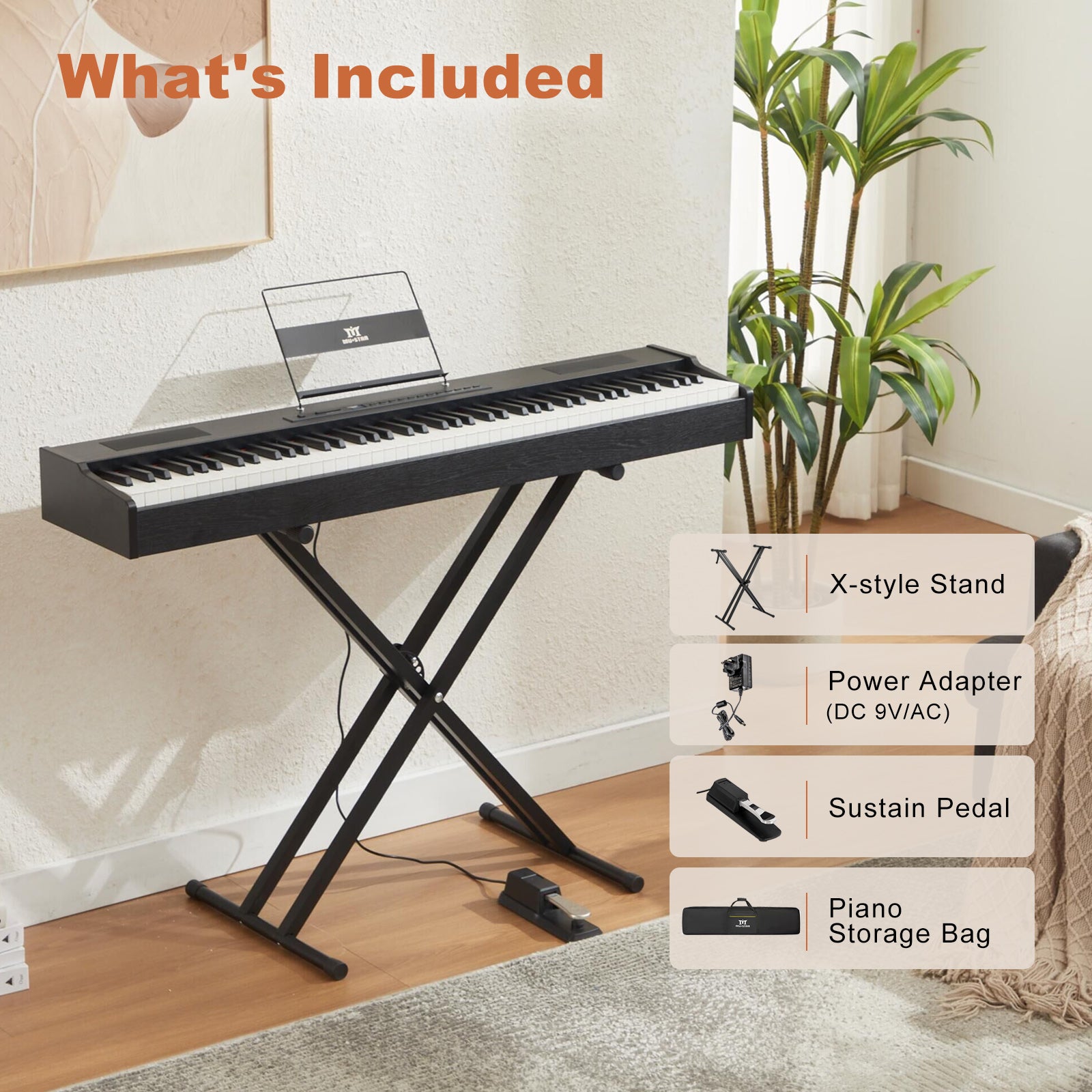 MUSTAR MDP-1200, 88 Key Weighted Digital Piano, Wooden Electronic Keyboards, Hammer Action, Bluetooth Connection, MIDI, Sustain Pedal, 80 demo 600 rhythms 800 tones, Black