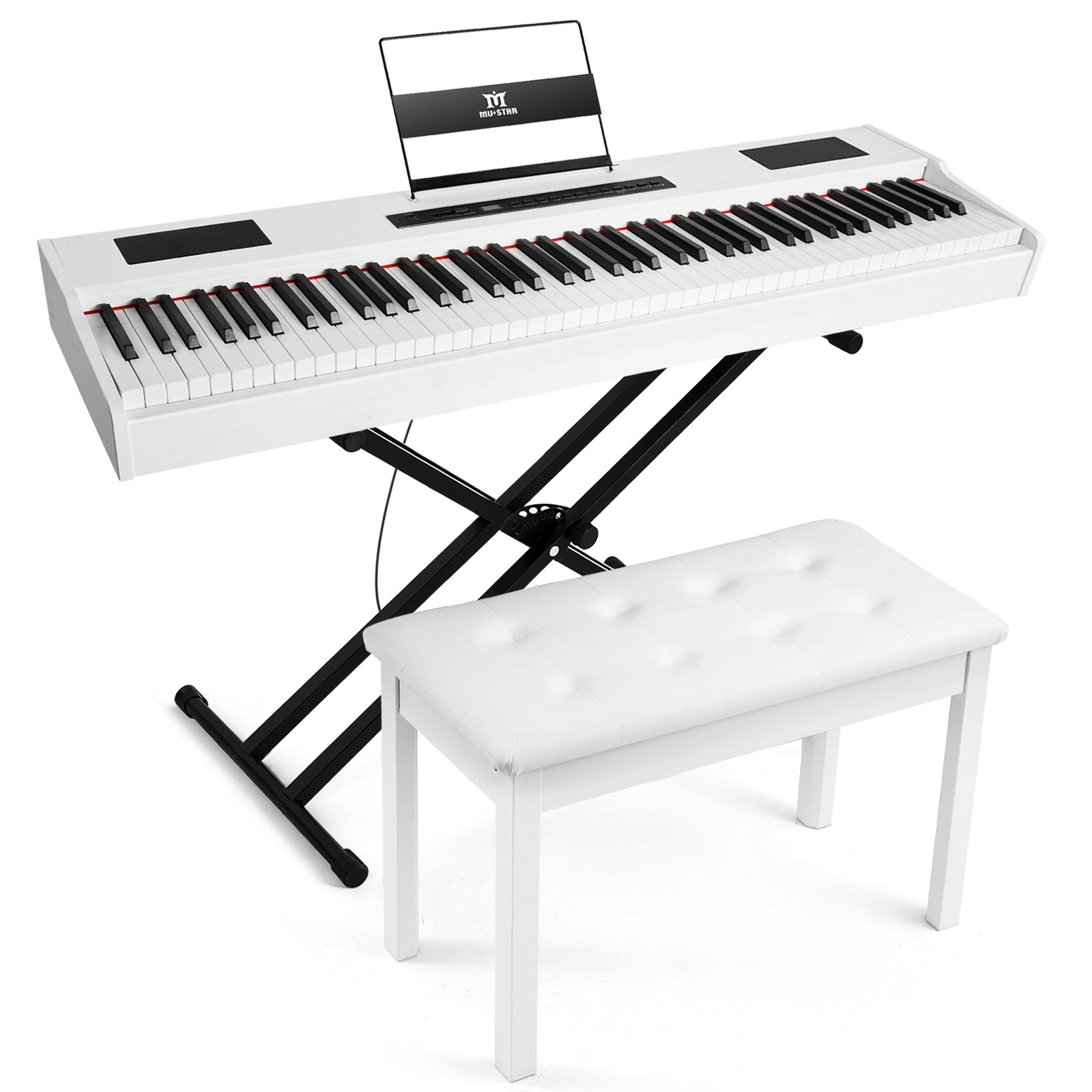 88 Key Weighted Digital Piano, MUSTAR MDP-1300, Wooden Electronic Keyboards, Hammer Action, Bluetooth Connection, MIDI, Sustain Pedal, 80 demo 600 rhythms 800 tones, 2×20W stereo speakers, White