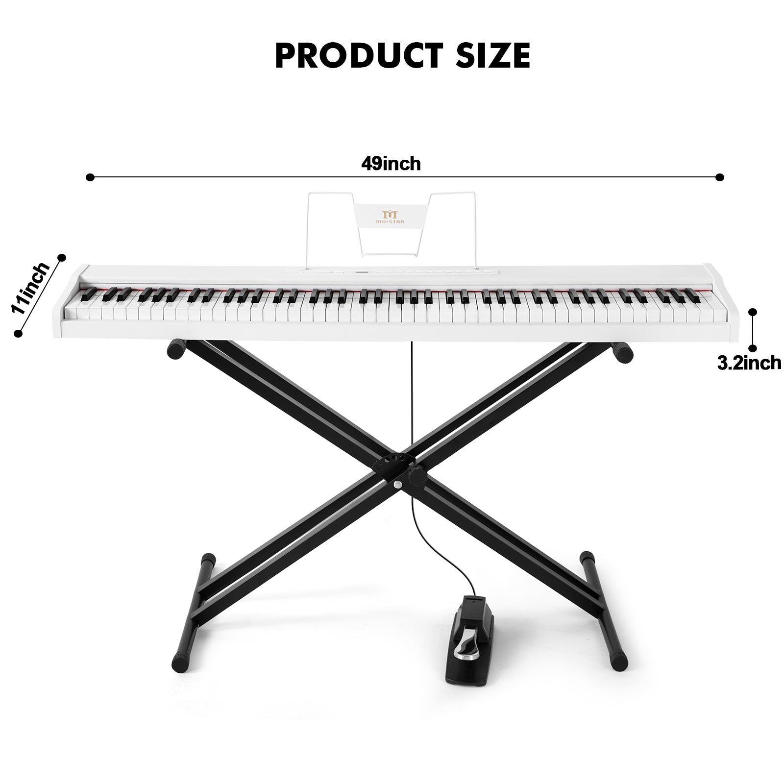 MUSTAR MEP-1000, Digital Piano 88 Keys Electronic Keyboards, Semi Weighted Electric Piano, Bluetooth Connection, Sustain Pedal, White