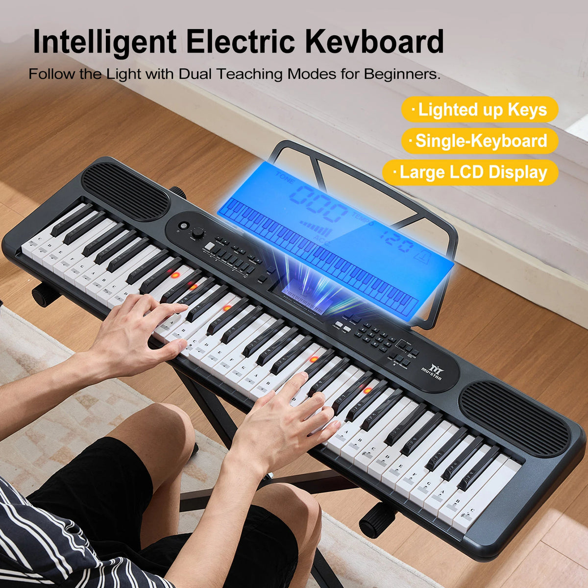 MUSTAR MEK-1200, Smart Piano Keyboard with Lighted Up Keys, 61 Keys Learning Electronic Keyboard, LCD, Gifts