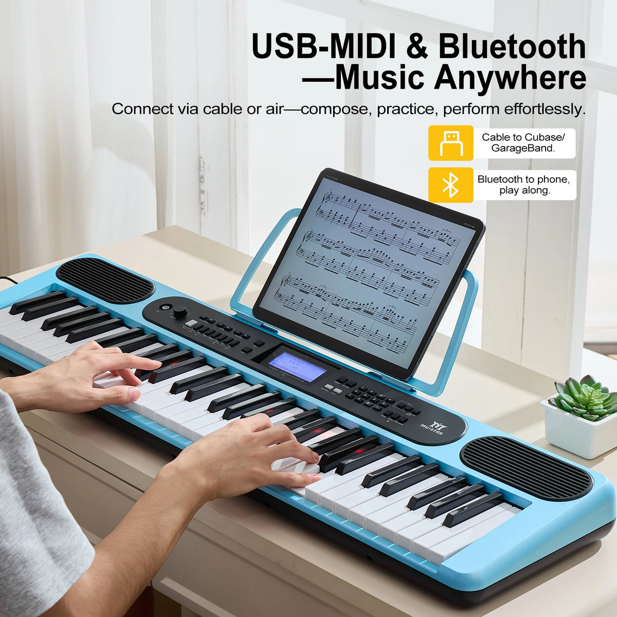 MUSTAR MEK-1200, Smart Piano Keyboard with Lighted Up Keys, 61 Keys Learning Electronic Keyboard, LCD, Gifts