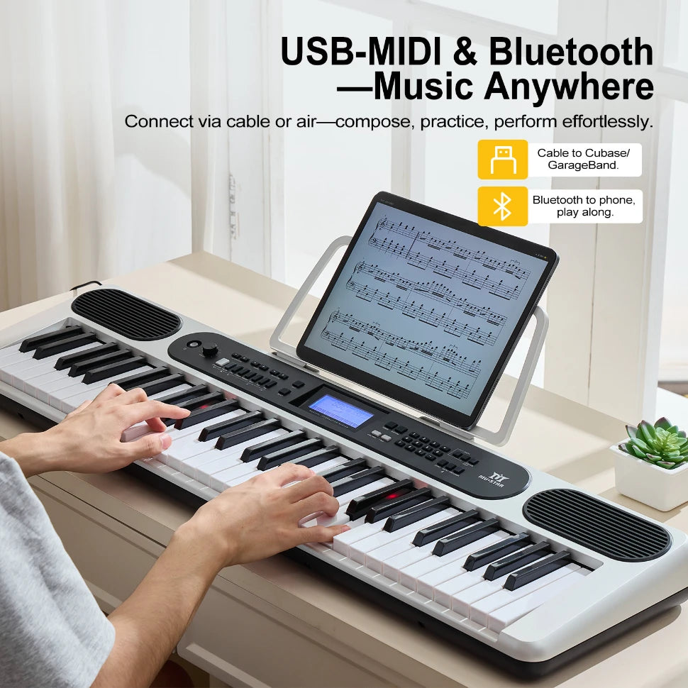 MUSTAR MEK-1200, Smart Piano Keyboard with Lighted Up Keys, 61 Keys Learning Electronic Keyboard, LCD, Gifts