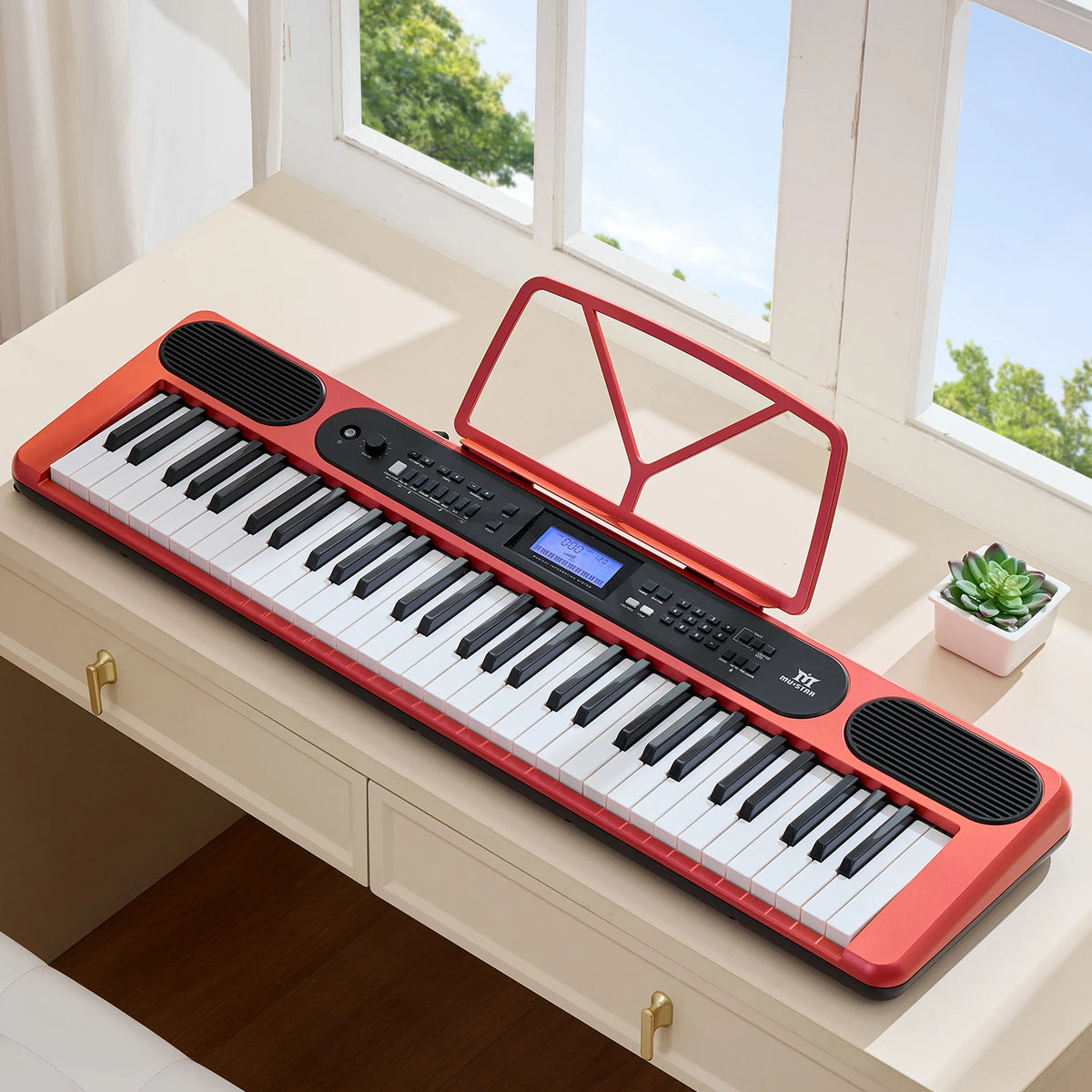 MUSTAR MEK-1200, Smart Piano Keyboard with Lighted Up Keys, 61 Keys Learning Electronic Keyboard, LCD, Gifts