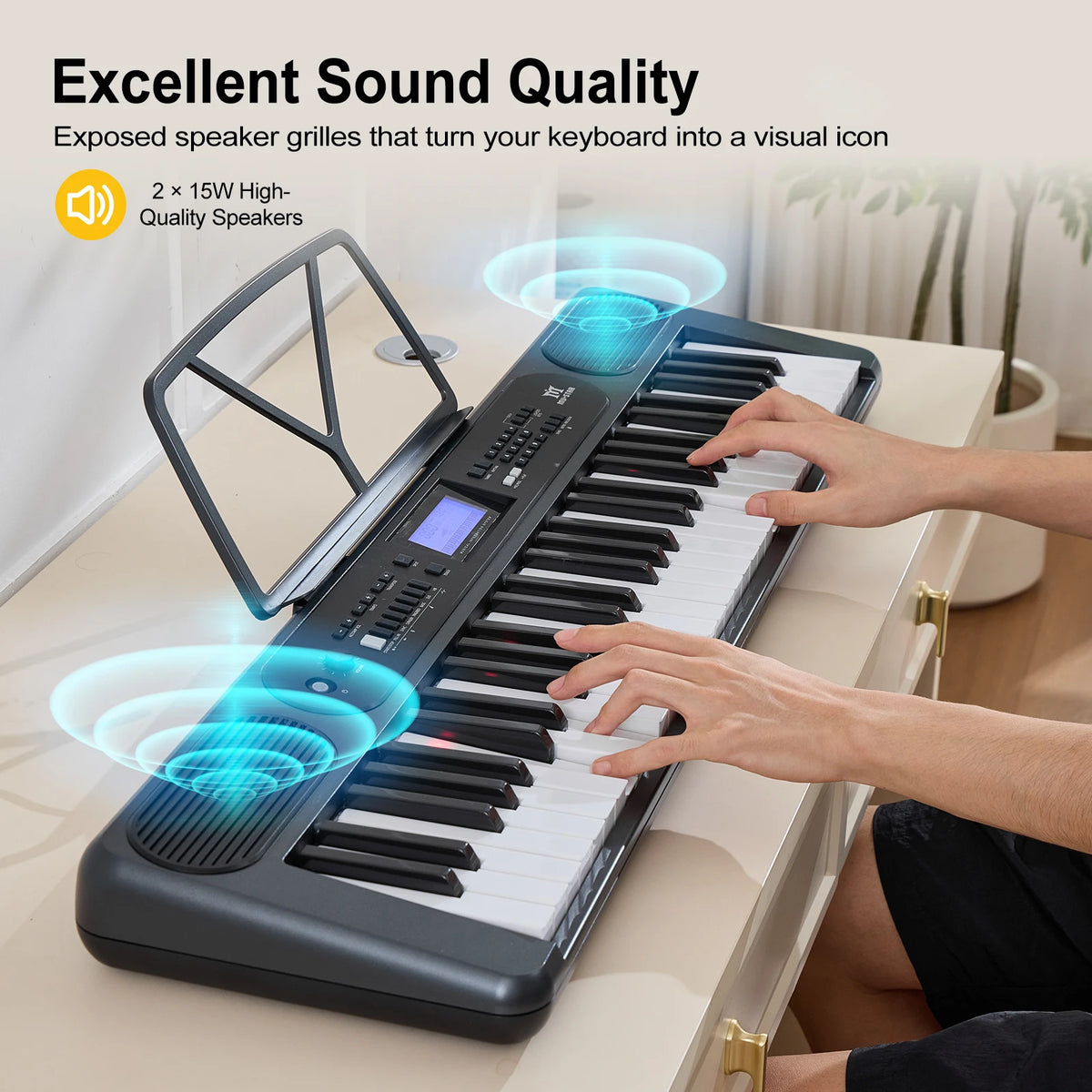 MUSTAR MEK-1200, Smart Piano Keyboard with Lighted Up Keys, 61 Keys Learning Electronic Keyboard, LCD, Gifts