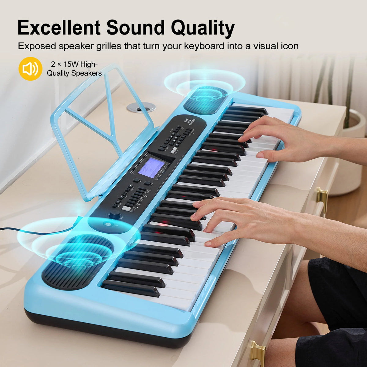 MUSTAR MEK-1200, Smart Piano Keyboard with Lighted Up Keys, 61 Keys Learning Electronic Keyboard, LCD, Gifts