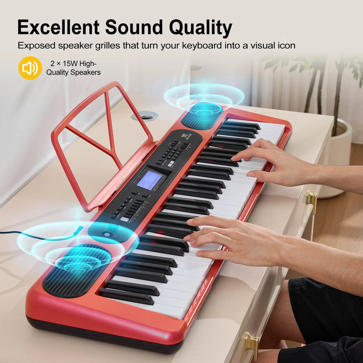 MUSTAR MEK-1200, Smart Piano Keyboard with Lighted Up Keys, 61 Keys Learning Electronic Keyboard, LCD, Gifts