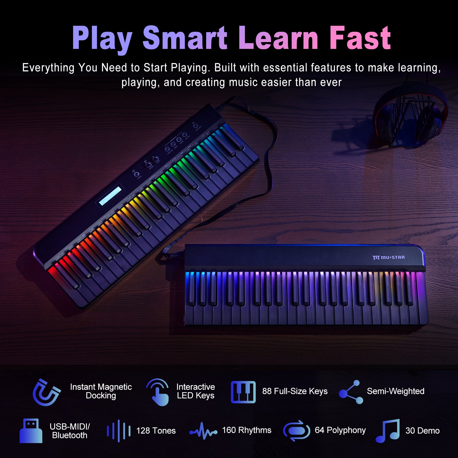 MUSTAR MEP-4000, Digital Piano 88 Keys Electronic Keyboards, Semi Weighted Electric Piano, Lighted up Keys, Sustain Pedal