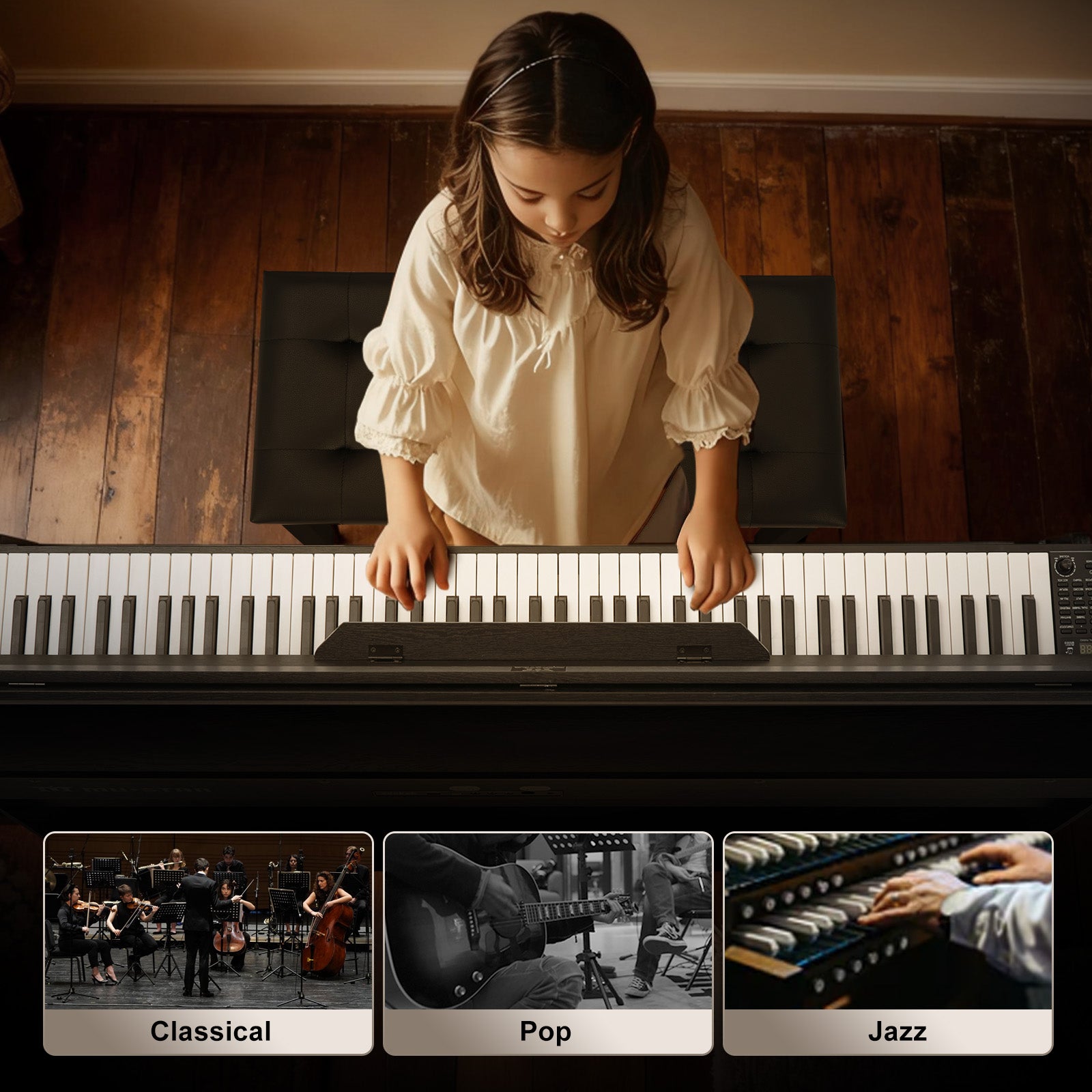 MUSTAR MDP-3300, 88 keys Upright Digital Piano, Fully Weighted Keyboard Piano, FSC Wooden Electronic Keyboards for Beginners