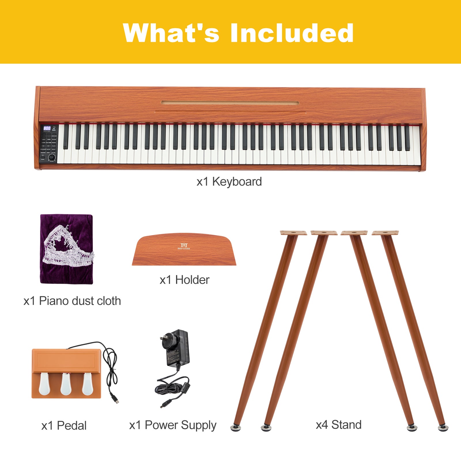 MUSTAR MDP-2300, 88 Semi Weighted Key Digital Piano, Electronic Keyboards, Bluetooth/ MIDI,3 Pedals, 80 demo 600 rhythms 800 tones