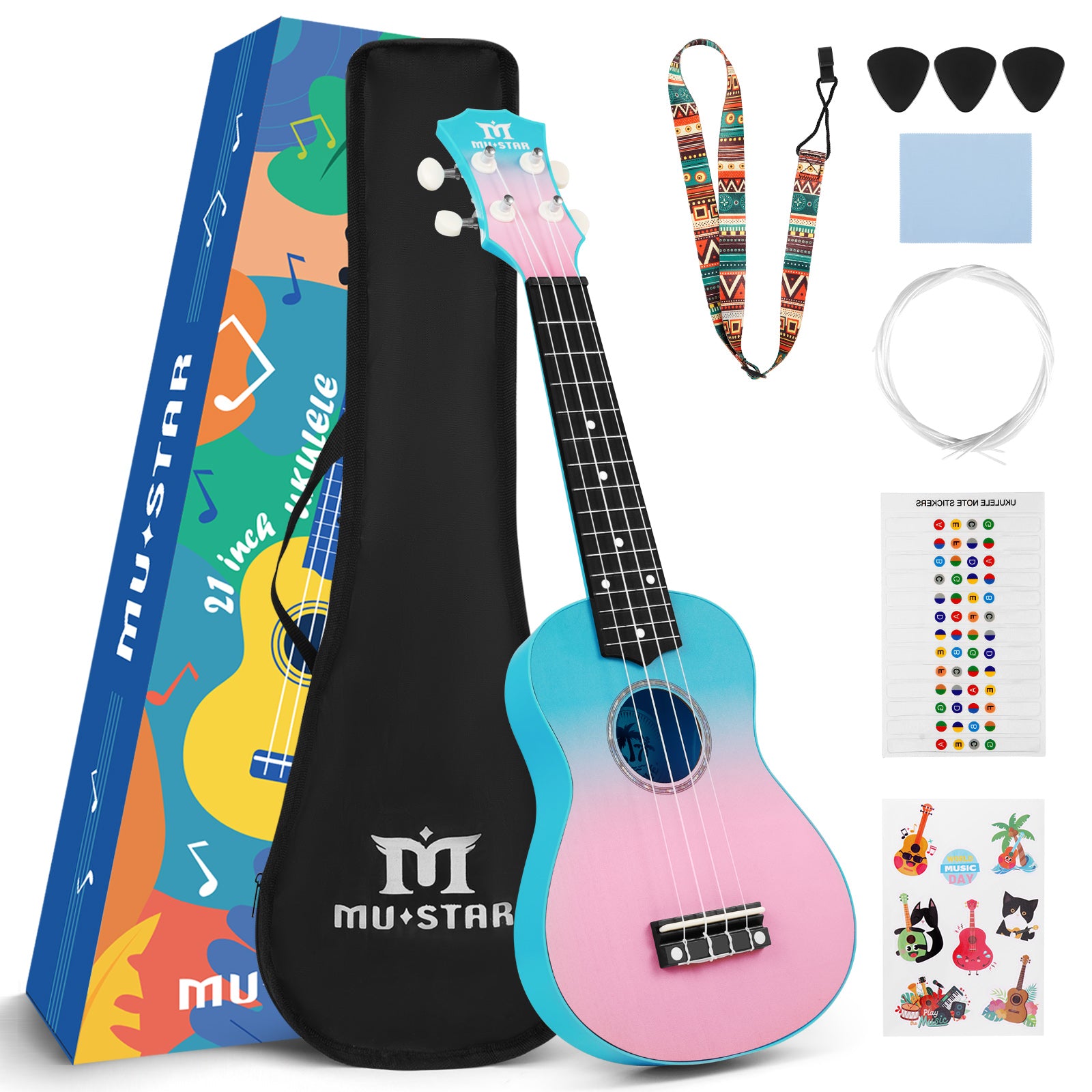 MUSTAR 21 Inch Soprano Ukulele for Beginners Kids Birthday Holiday Gifts