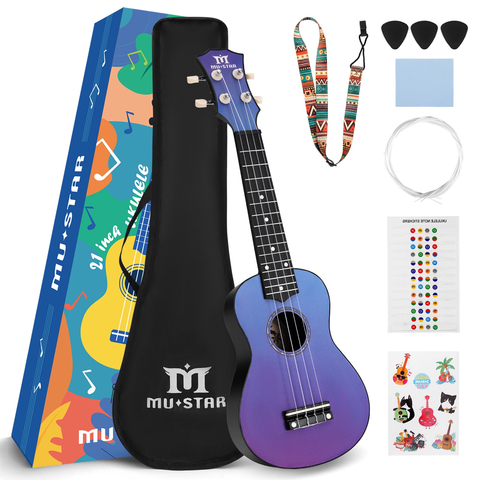 MUSTAR 21 Inch Soprano Ukulele for Beginners Kids Birthday Holiday Gifts