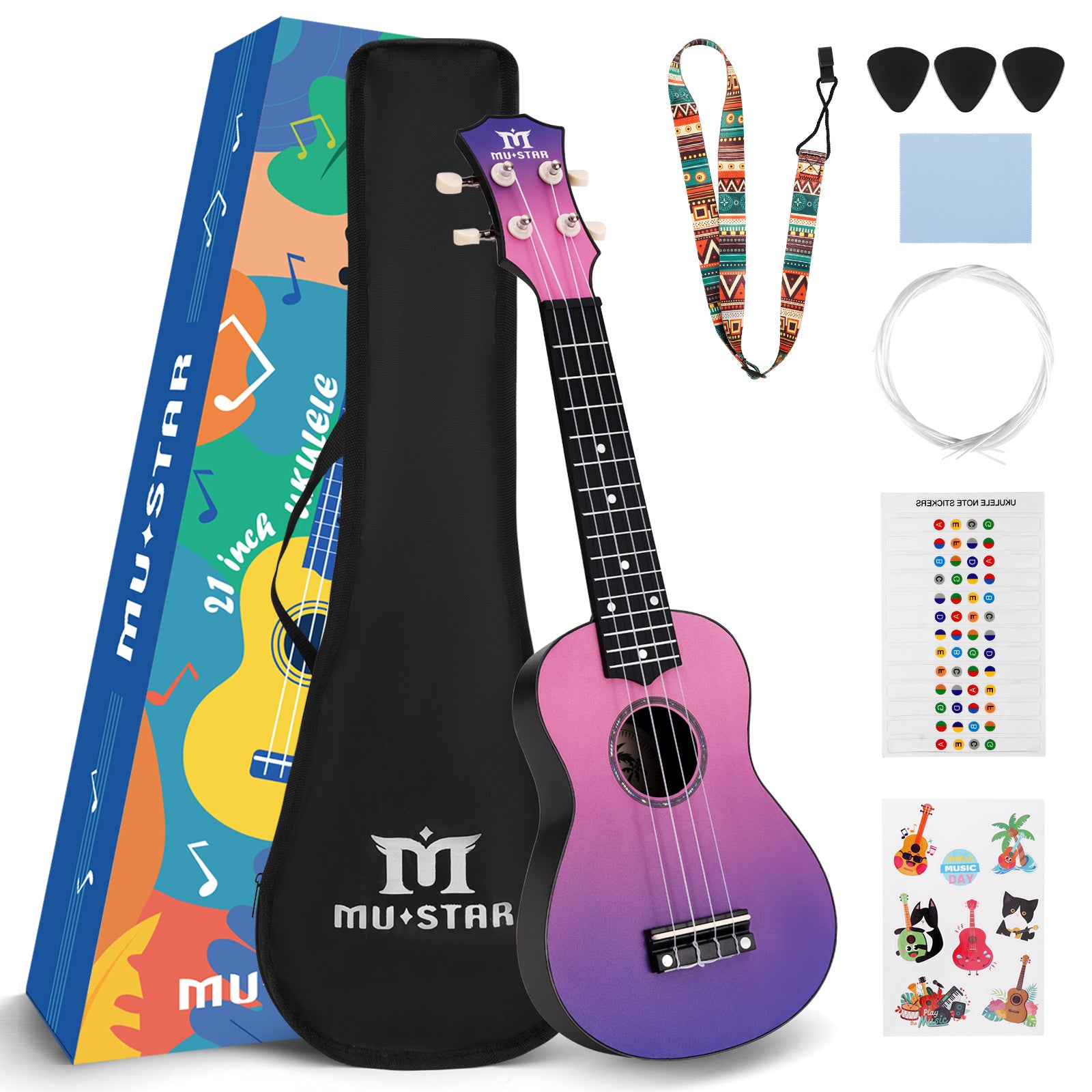 MUSTAR 21 Inch Soprano Ukulele for Beginners Kids Birthday Holiday Gifts
