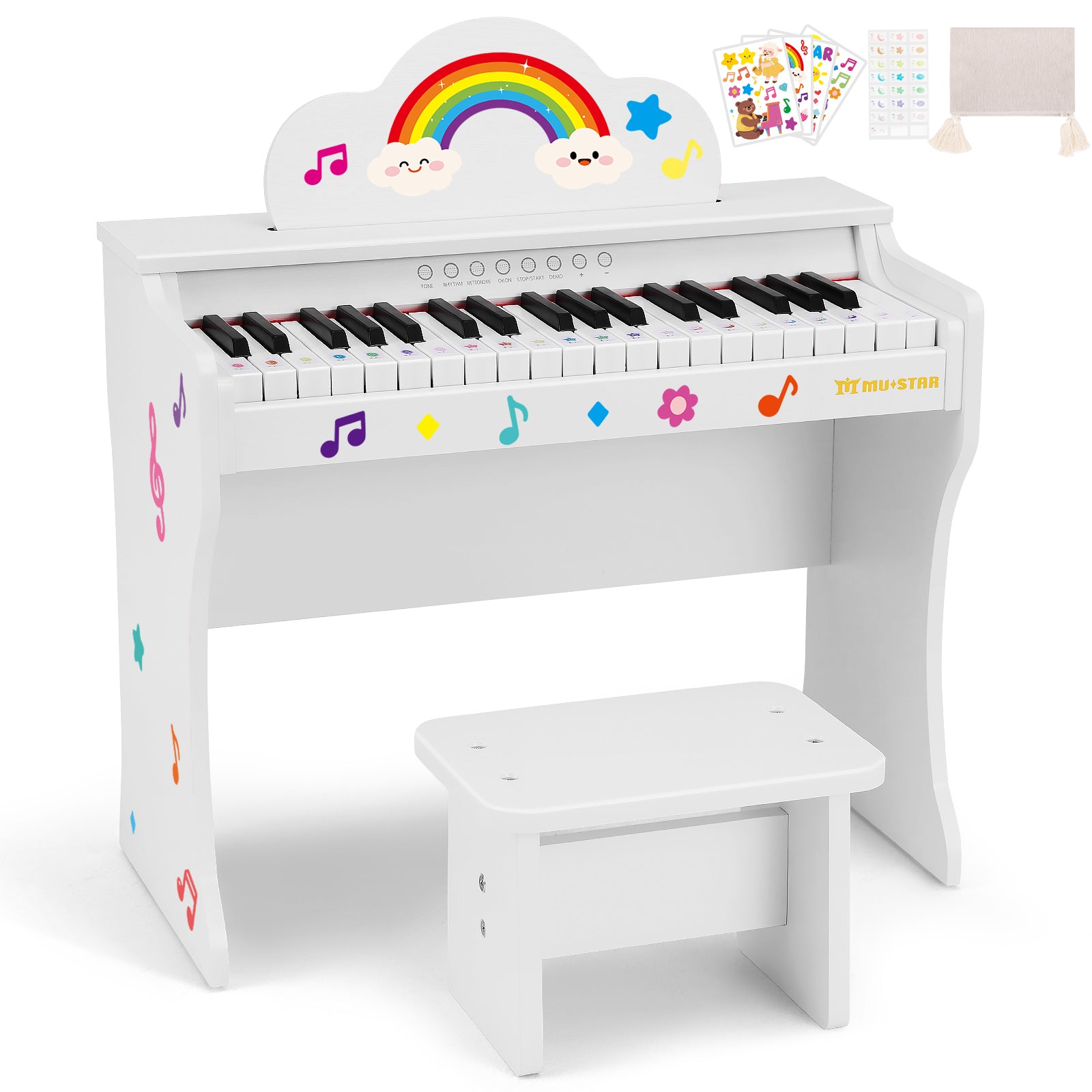 MUSTAR MT-100, 37 Keys Kids Piano Keyboard, Wooden Music Toy Instrument, Early Educational Musical Learning,Stool