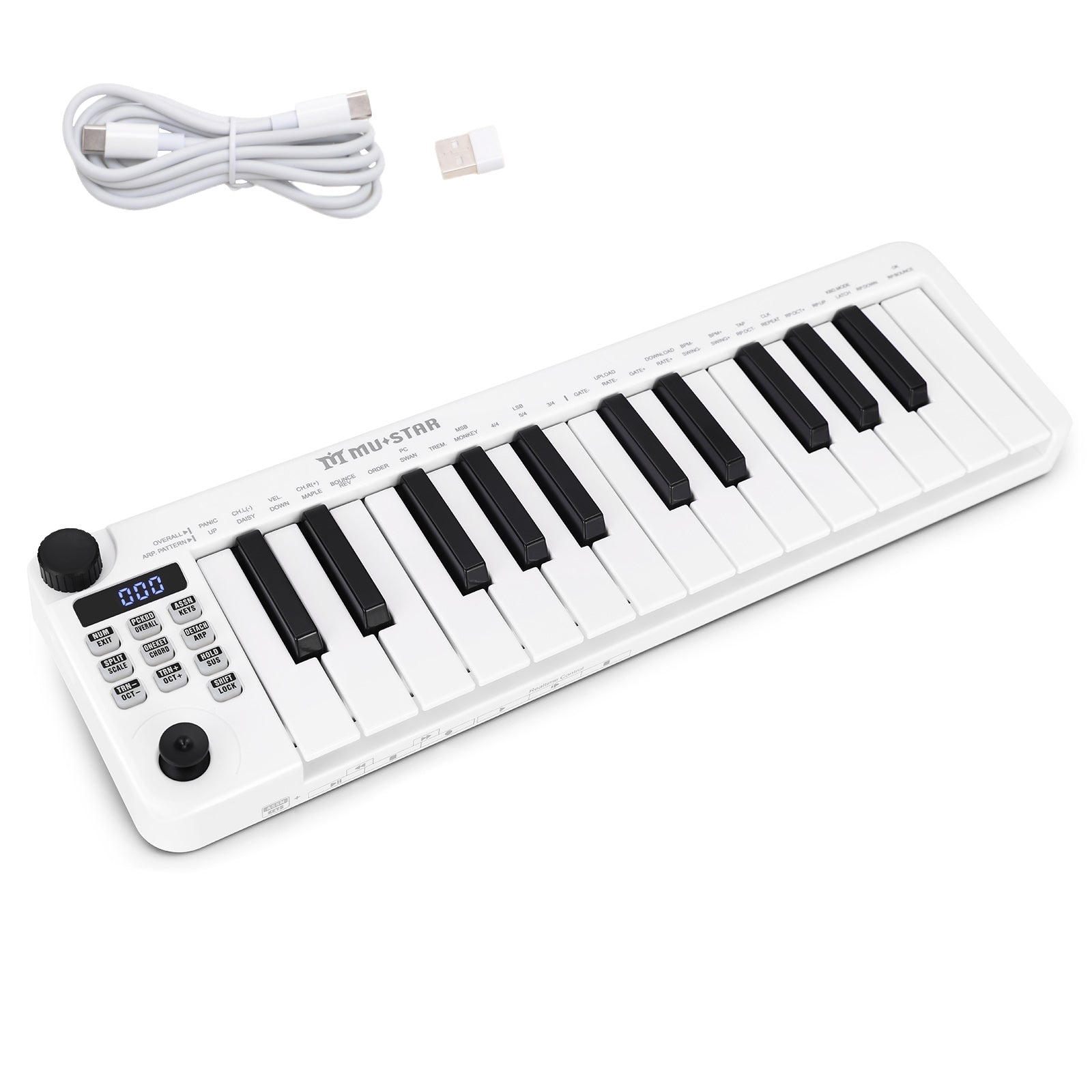 Mustar MM-100, Mini MIDI Keyboard, 25 Key MIDI Controller for Beginner with Dual-Channel Keyboard, Knob, Joystick, Built-in MIDI Clock, LED Display