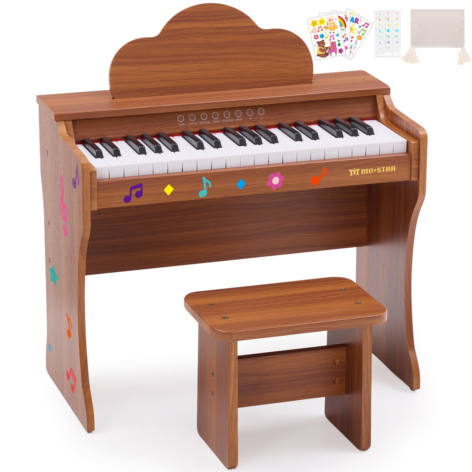 MUSTAR MT-700, 37 Keys Kids Piano Keyboard, Wooden Music Toy Instrument, Early Educational Musical Learning,Stool