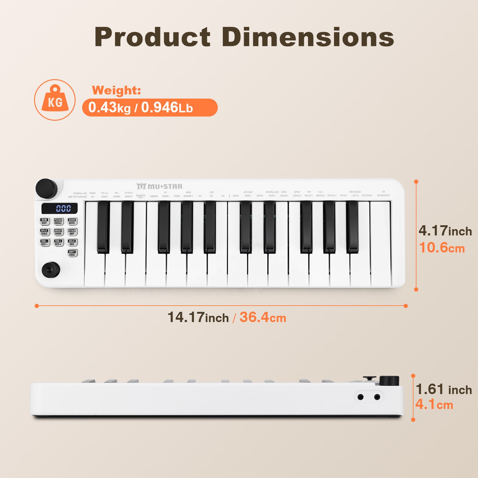 Mustar MM-100, Mini MIDI Keyboard, 25 Key MIDI Controller for Beginner with Dual-Channel Keyboard, Knob, Joystick, Built-in MIDI Clock, LED Display