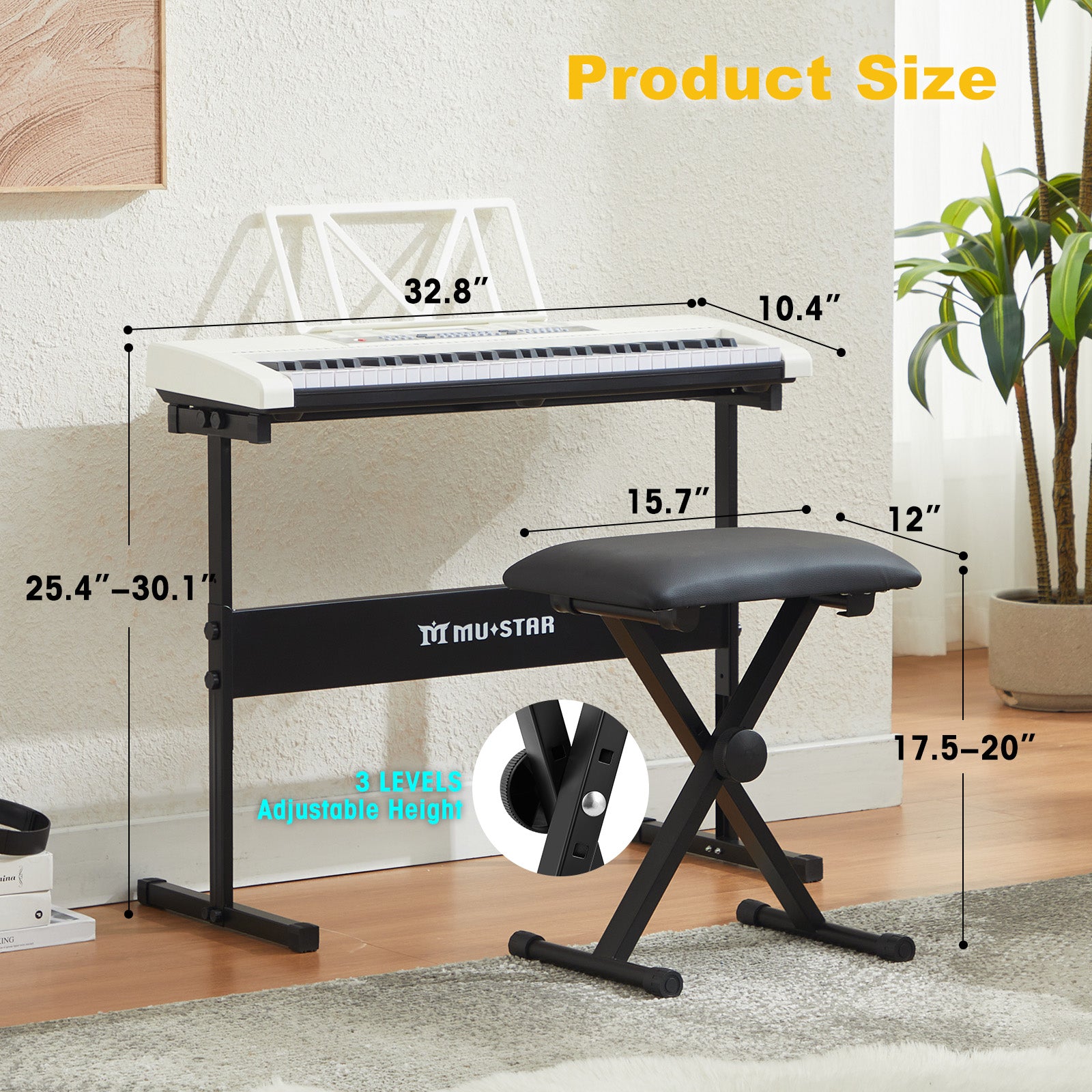MUSTAR MEKS-900, 61 Key Learning Piano Keyboard, With Lighted Up Keys, For Beginners, White