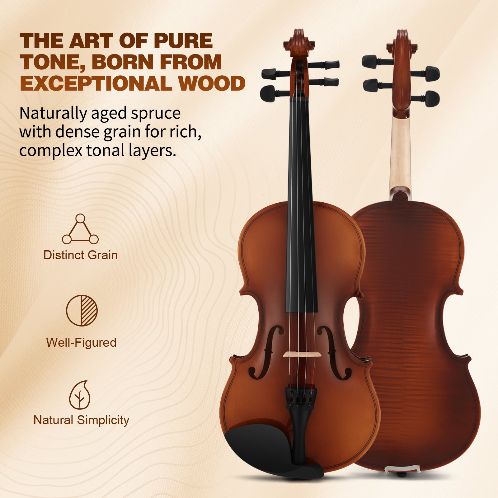 MUSTAR V200, 4/4 Violin for Beginners, Matte Dark-brown, Full Set with Bow, Rosins, Hard Case, Mute, Fingerboard Stickers, Shoulder Rest