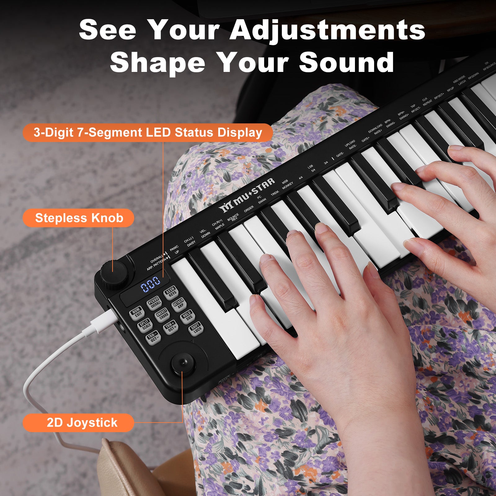 Mustar MM-100, Mini MIDI Keyboard, 25 Key MIDI Controller for Beginner with Dual-Channel Keyboard, Knob, Joystick, Built-in MIDI Clock, LED Display