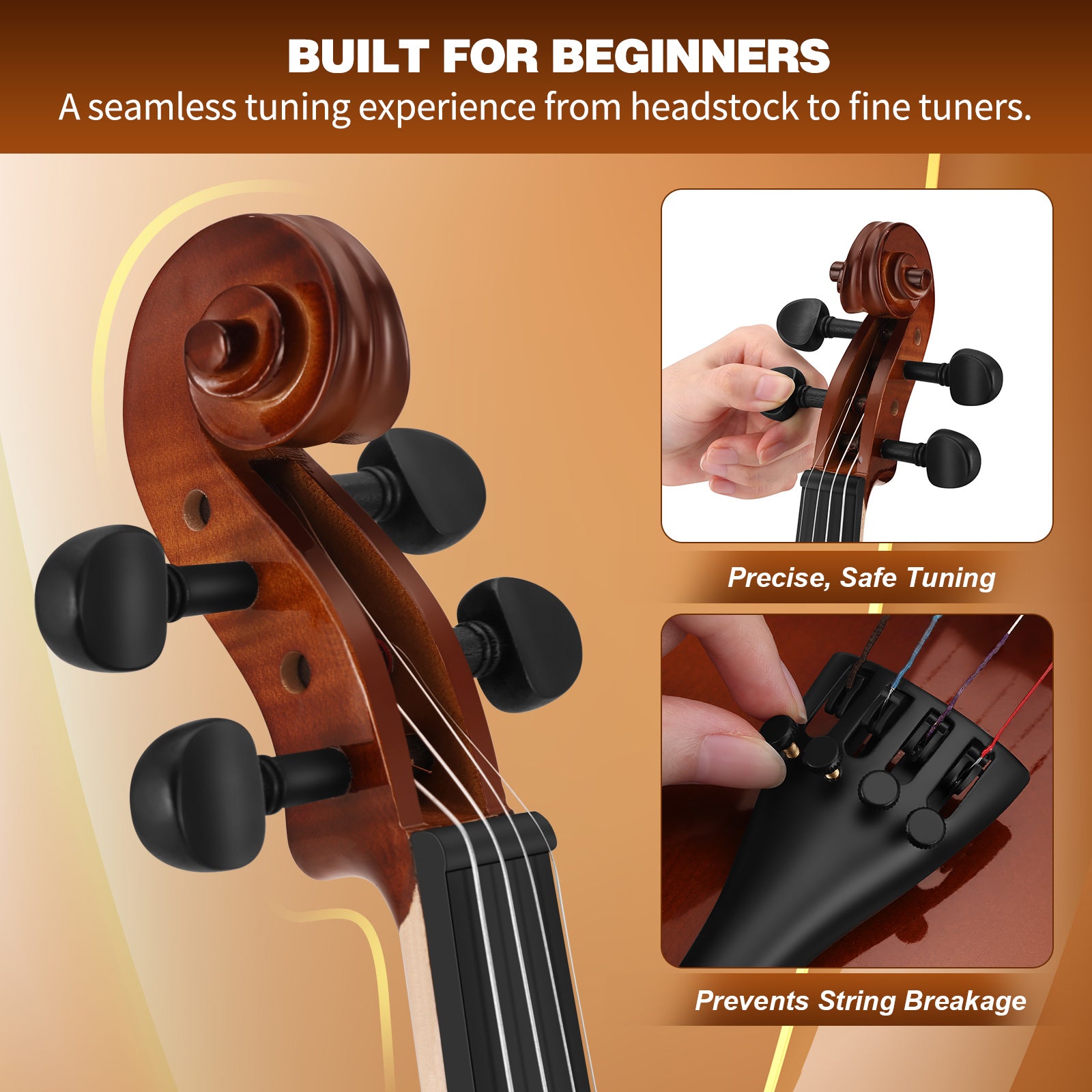 MUSTAR V200, 4/4 Violin for Beginners, Matte Dark-brown, Full Set with Bow, Rosins, Hard Case, Mute, Fingerboard Stickers, Shoulder Rest