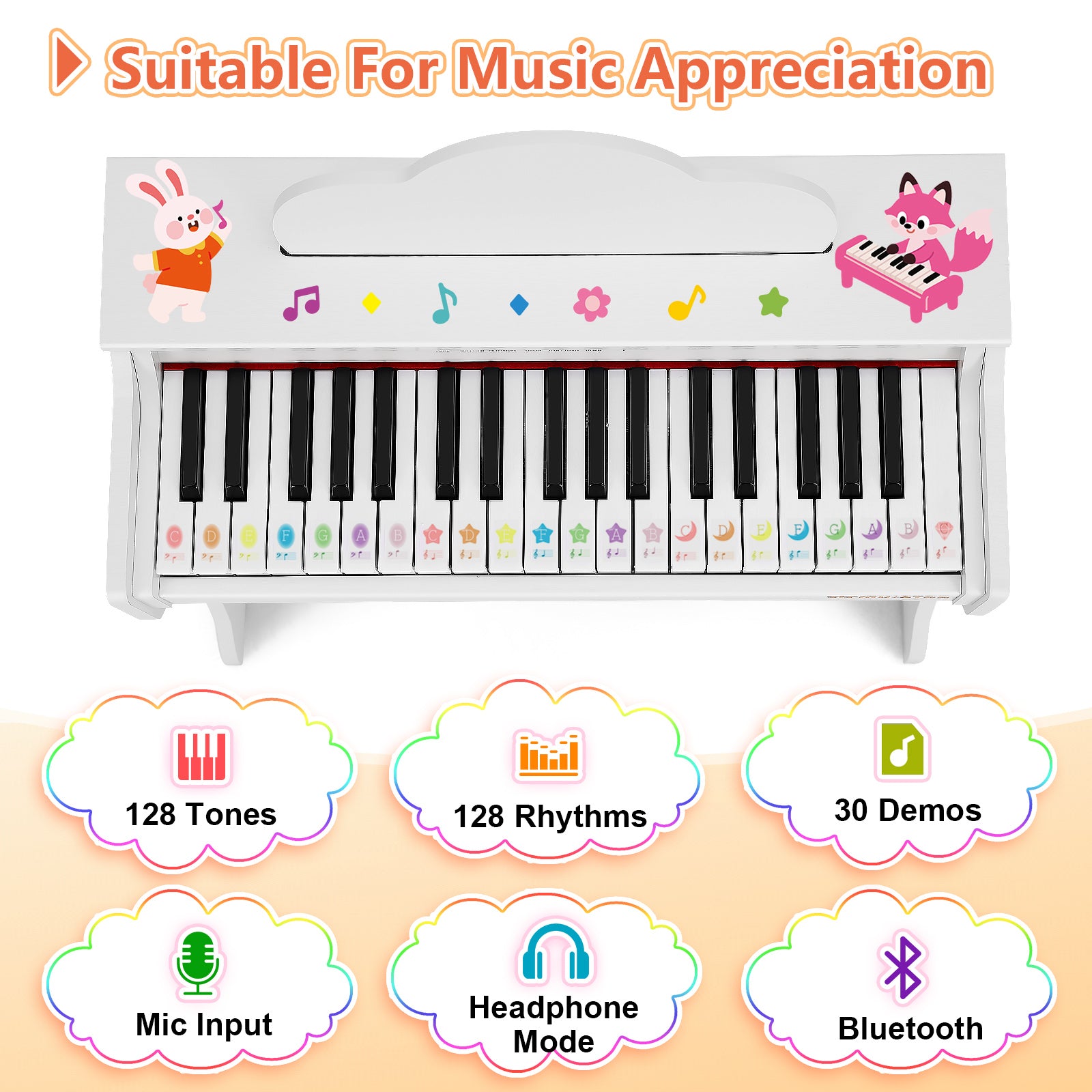 MUSTAR MT-100, 37 Keys Kids Piano Keyboard, Wooden Music Toy Instrument, Early Educational Musical Learning,Stool