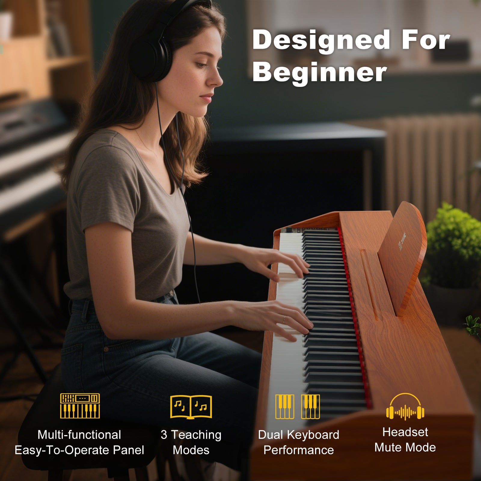 MUSTAR MEP-2300, 88 Semi Weighted Key Digital Piano, Electronic Keyboards, Bluetooth/ MIDI,3 Pedals, 80 demo 600 rhythms 800 tones