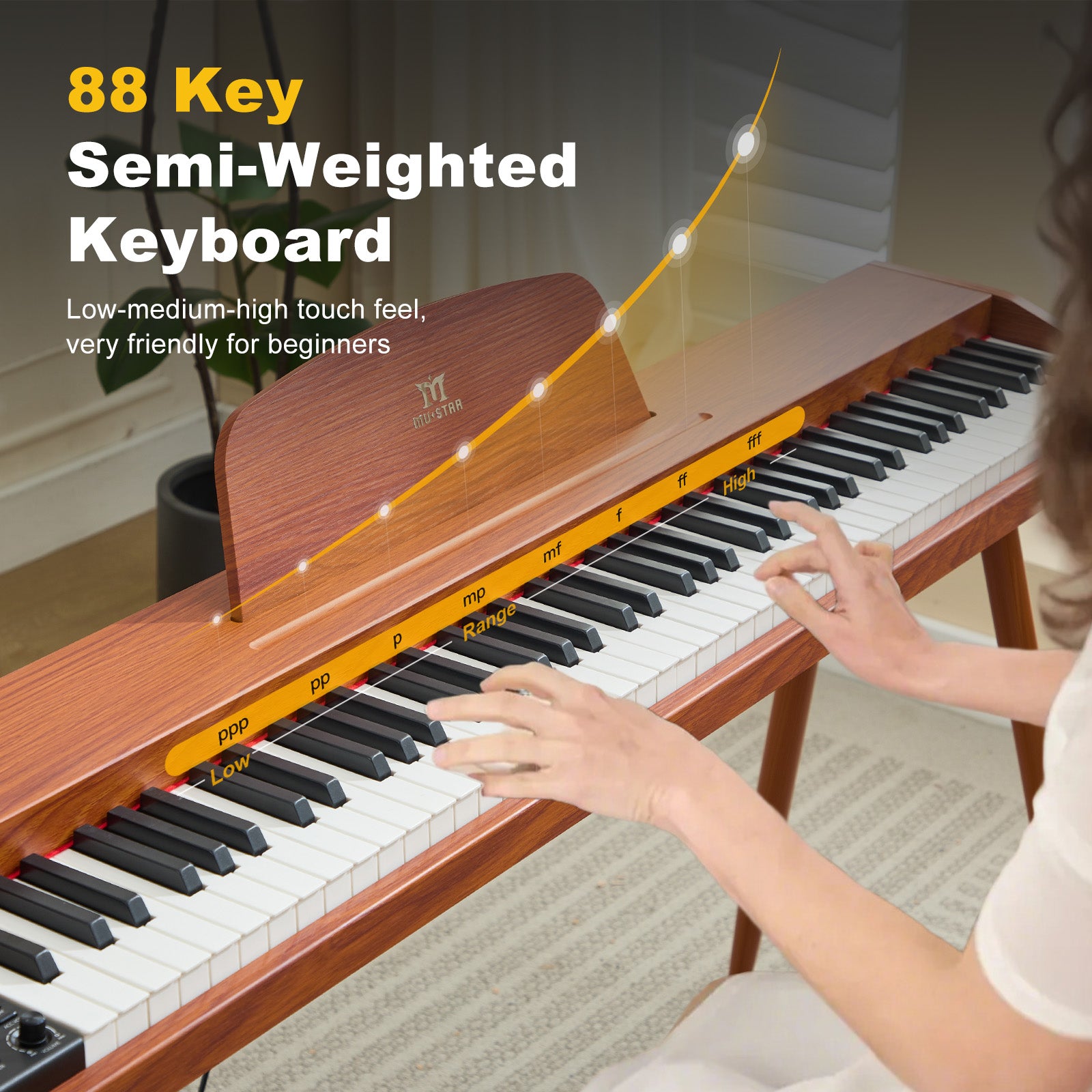 MUSTAR MDP-2300, 88 Semi Weighted Key Digital Piano, Electronic Keyboards, Bluetooth/ MIDI,3 Pedals, 80 demo 600 rhythms 800 tones
