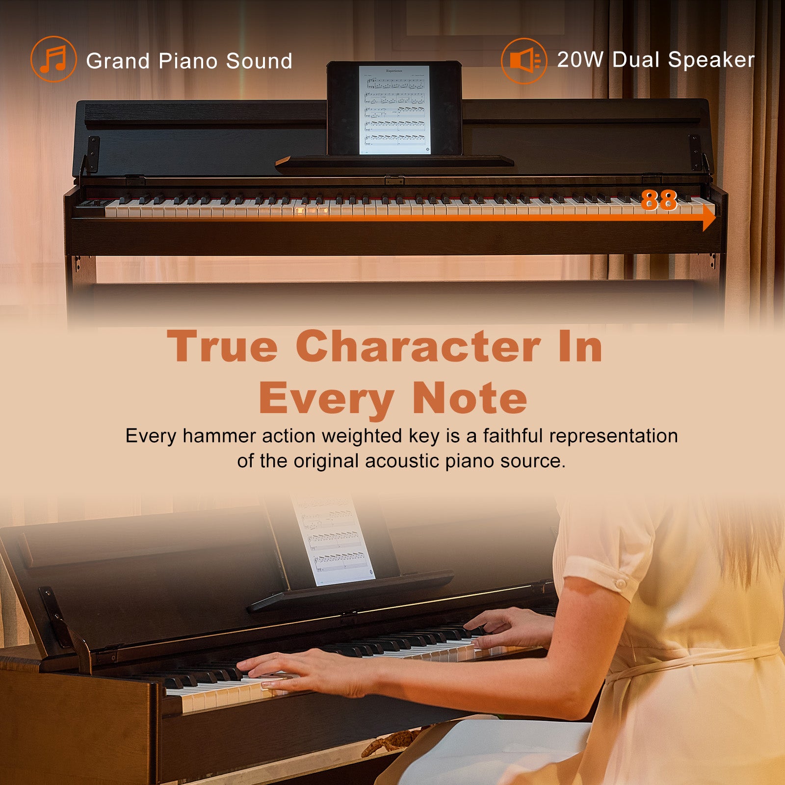 MUSTAR MDP-3300, 88 keys Upright Digital Piano, Fully Weighted Keyboard Piano, FSC Wooden Electronic Keyboards for Beginners